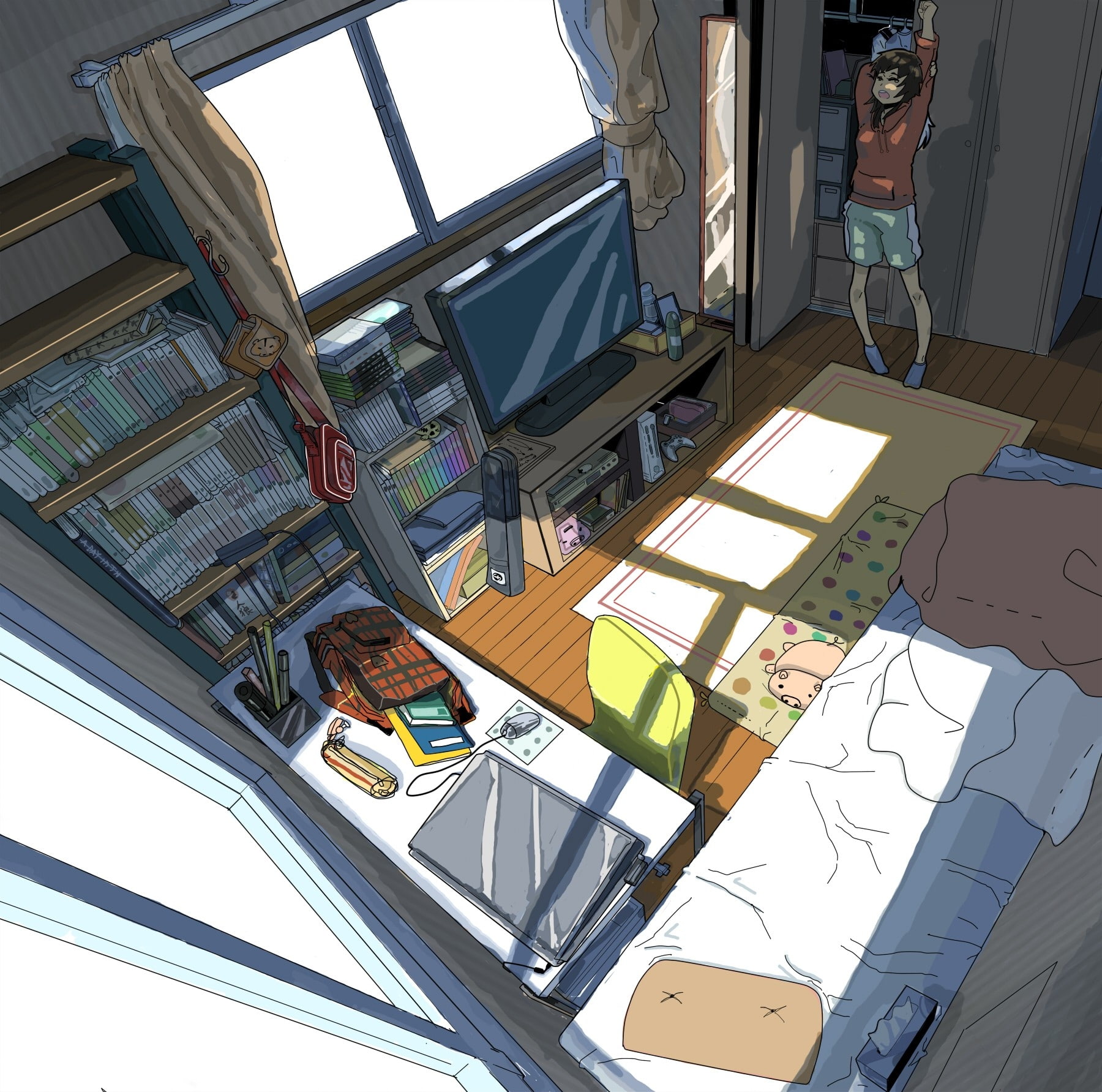 video, nintendo, computers, 720P, room, tv, beds, girls, art, brunettes, anime, bookshelf, hot, games, wii, hd, books, HD Wallpaper