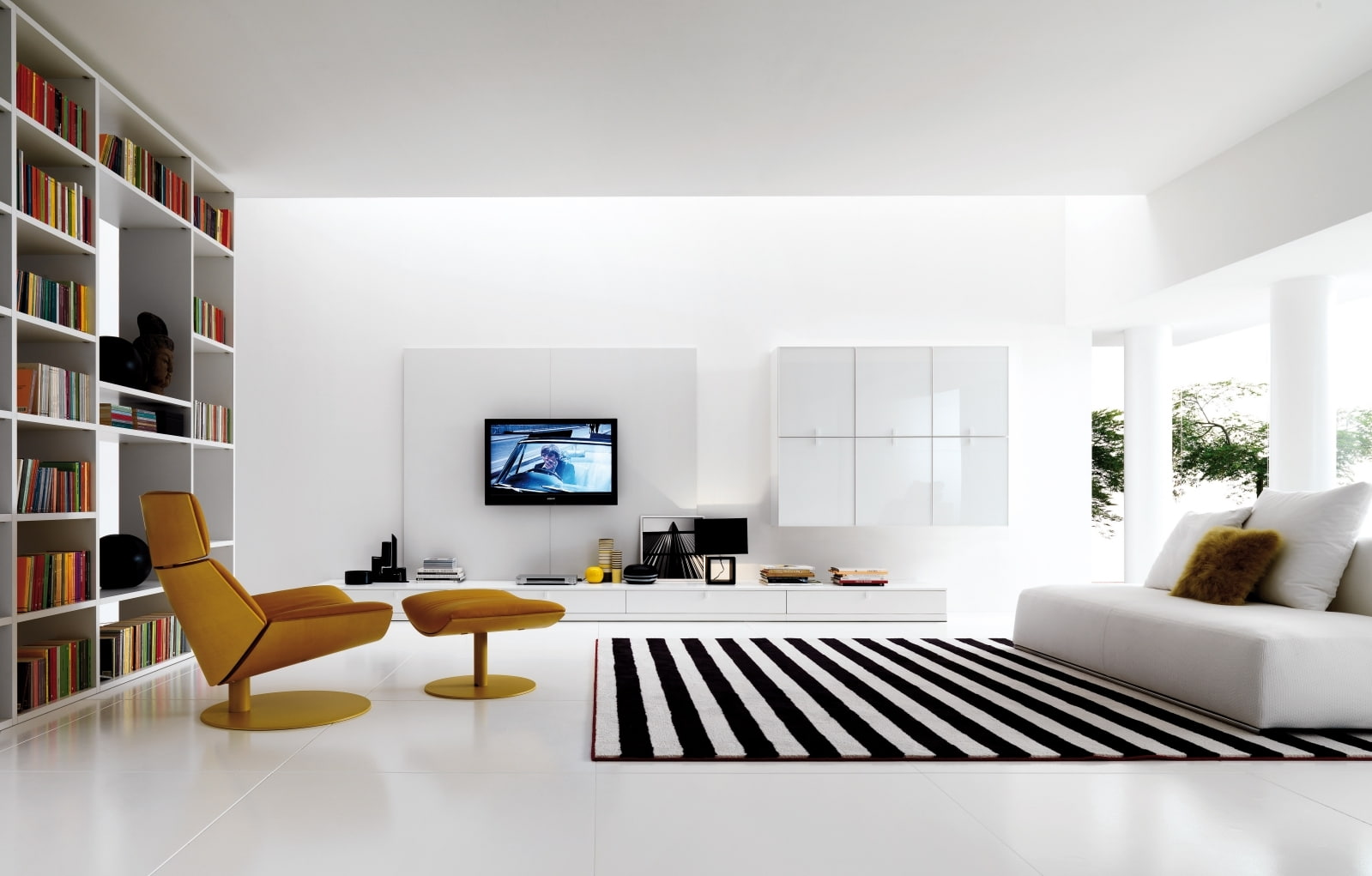 art, hd, couch, white, interior, carpet, 720P, tv, black, room, living, HD Wallpaper