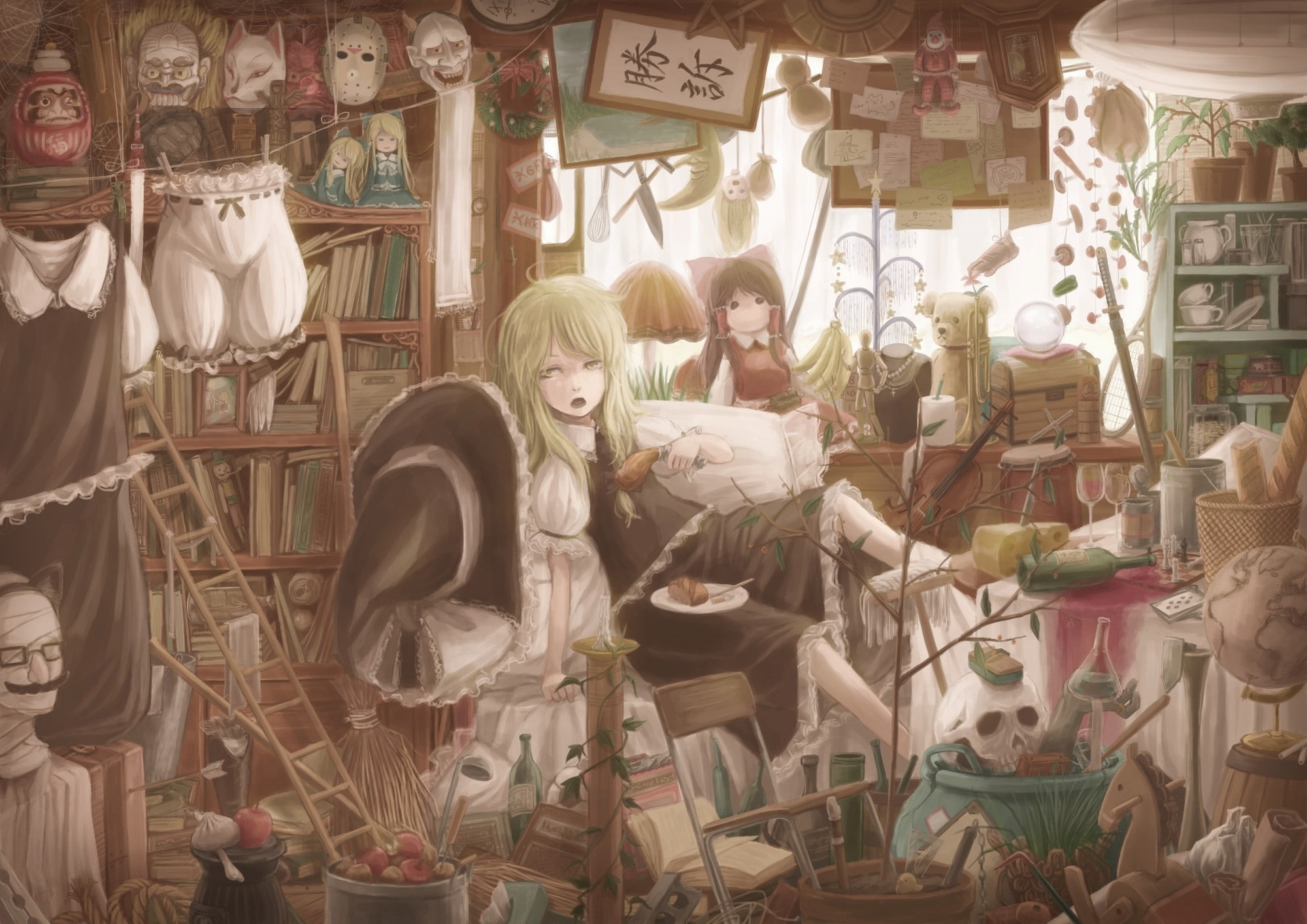 1080P, art, games, video, fruits, long, hd, food, brunettes, dress, room, touhou, hair, technology, blondes, glasses, bottles, indoors, apple, skulls, HD Wallpaper