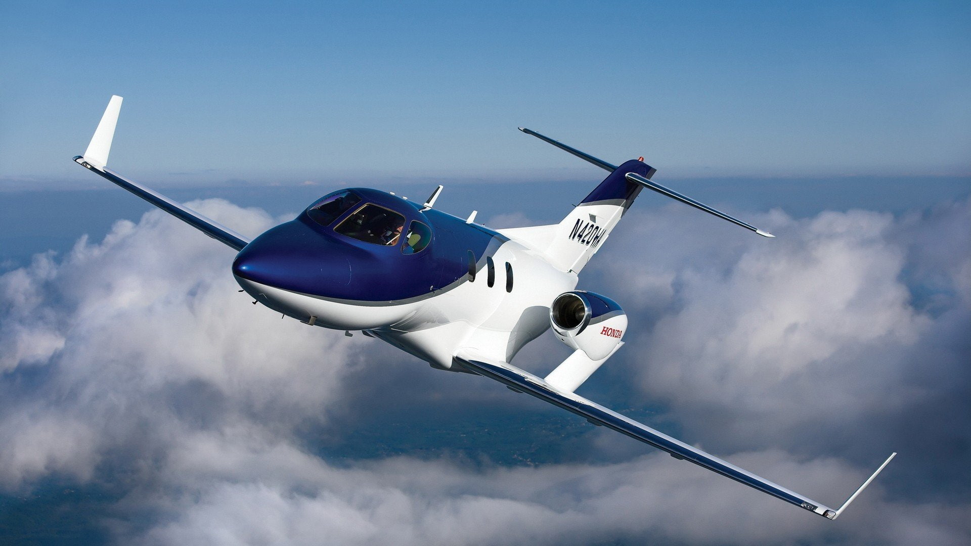 clouds, skyscapes, 1080P, hondajet, flying, aircraft, HD Wallpaper
