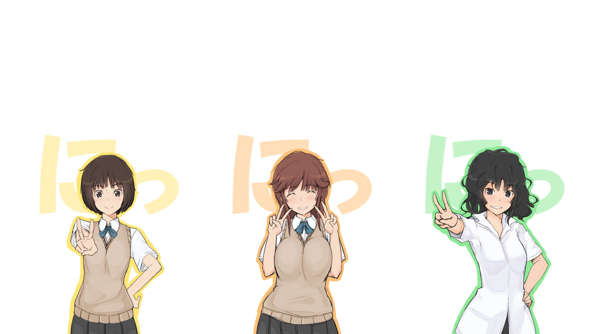 indoors, portrait, front view, school, anime, young women, studio shot, standing, white background, Amagami SS, casual clothing, women, obscured face, illustration, HD Wallpaper