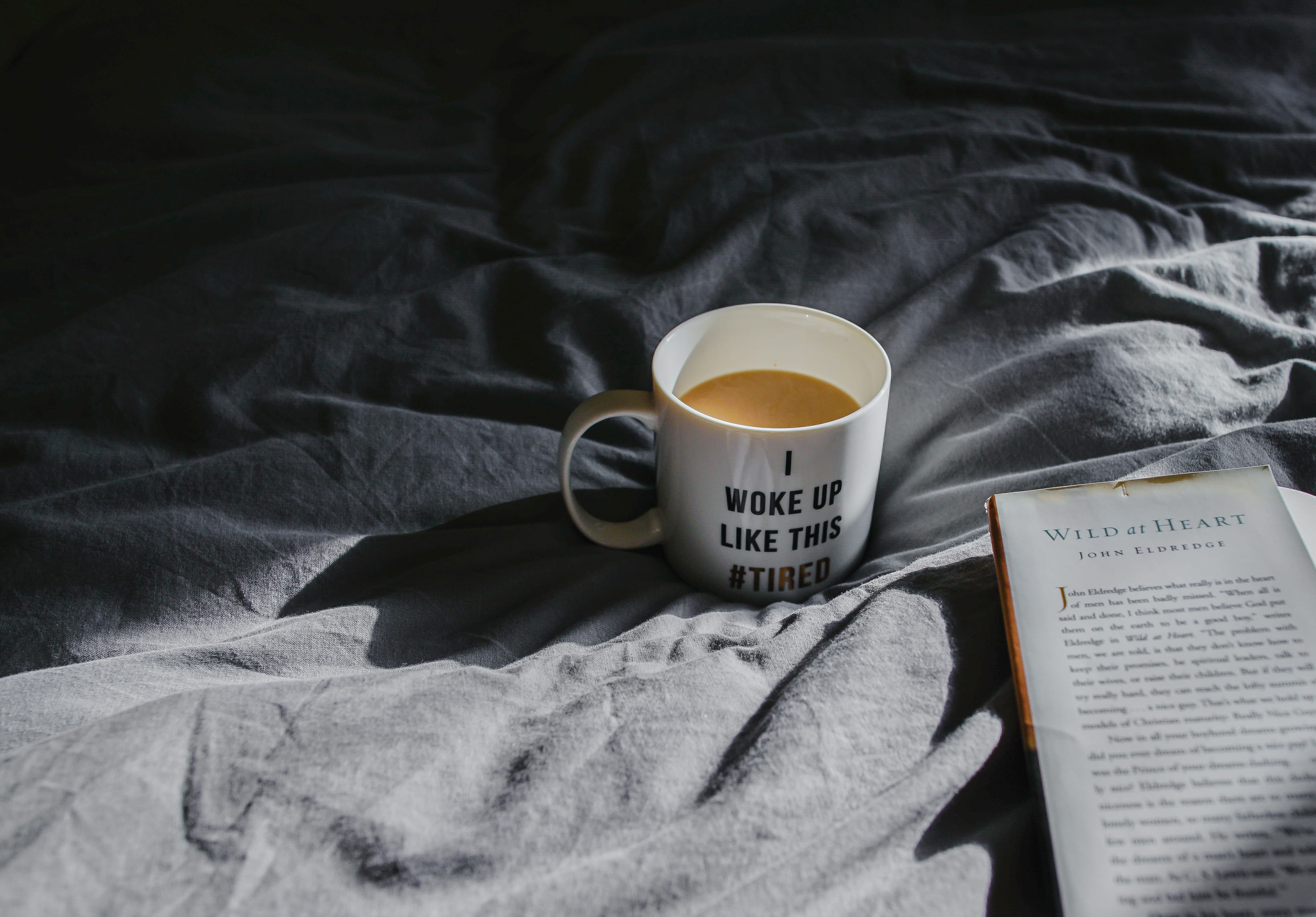 publication, refreshment, drink, linen, no people, western script, mug, food and drink, sheet, indoors, still life, hearts, bedroom, text, cup, coffee, HD Wallpaper