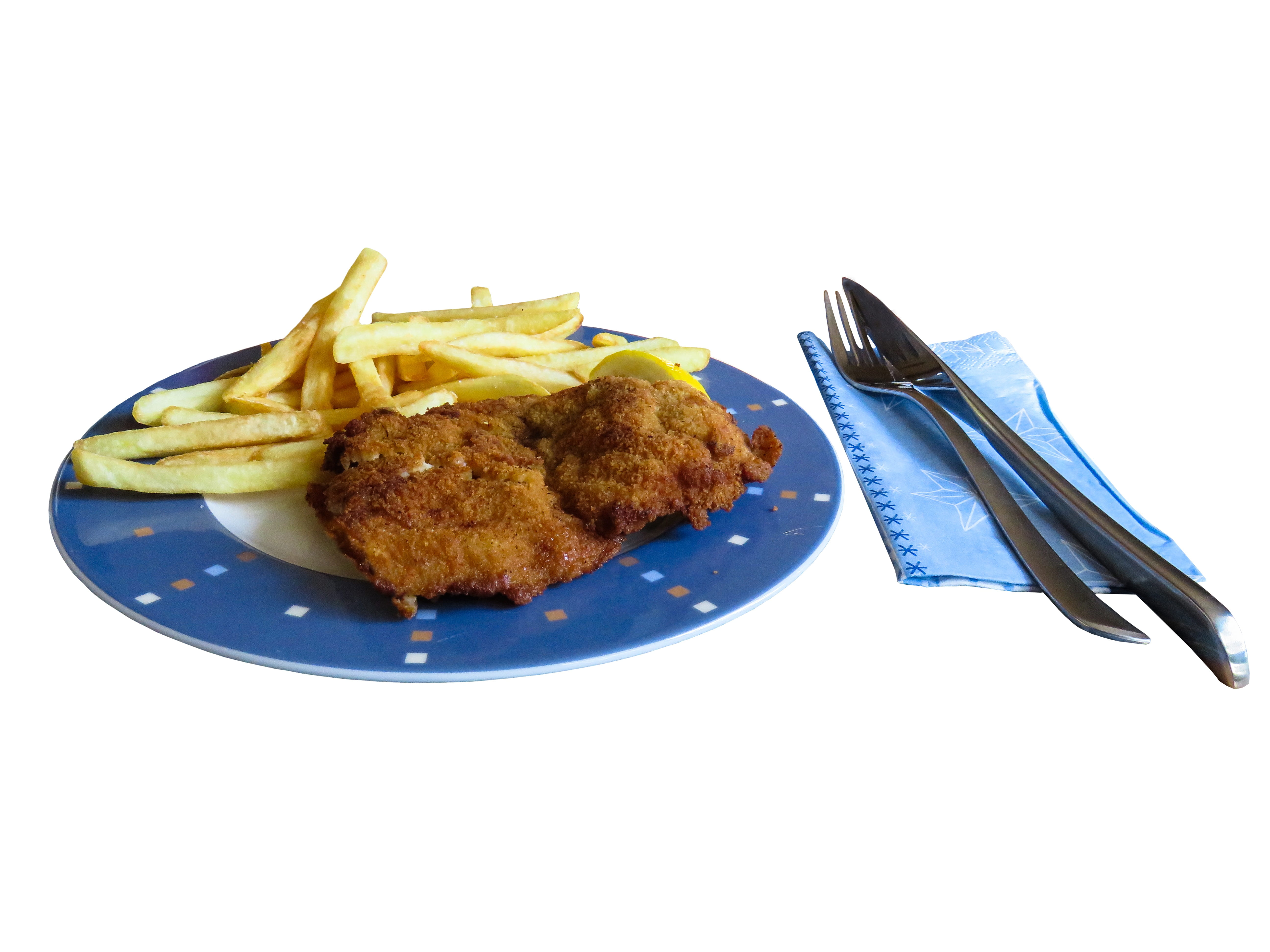 lunch, eating utensil, fries, still life, french Fries, French, freshness, napkin, fork, lemon, fast food, copy space, fried, fried chicken, dinner, meal, HD Wallpaper