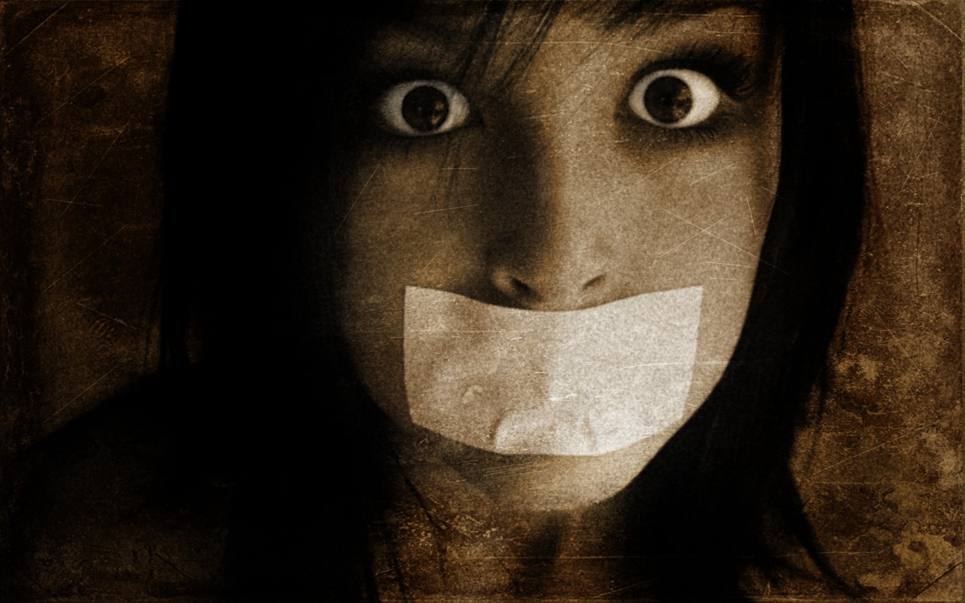 indoors, vintage, human mouth, headshot, studio shot, human face, emotion, one person, portrait, brunette, young adult, obscured face, 1080P, black background, HD Wallpaper