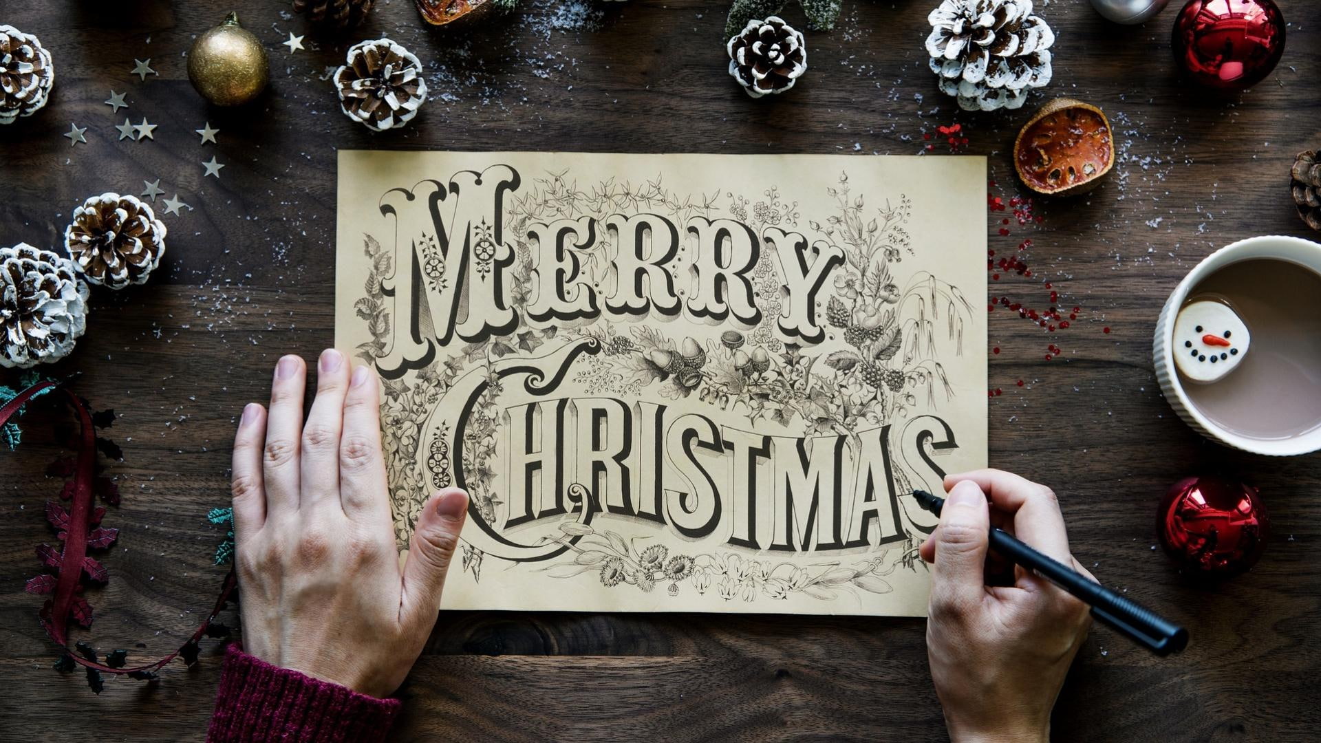 christmas, 1080P, text, plate, holding, human body part, indoors, knocking, women, food and drink, freshness, directly above, door, hand, high angle view, HD Wallpaper