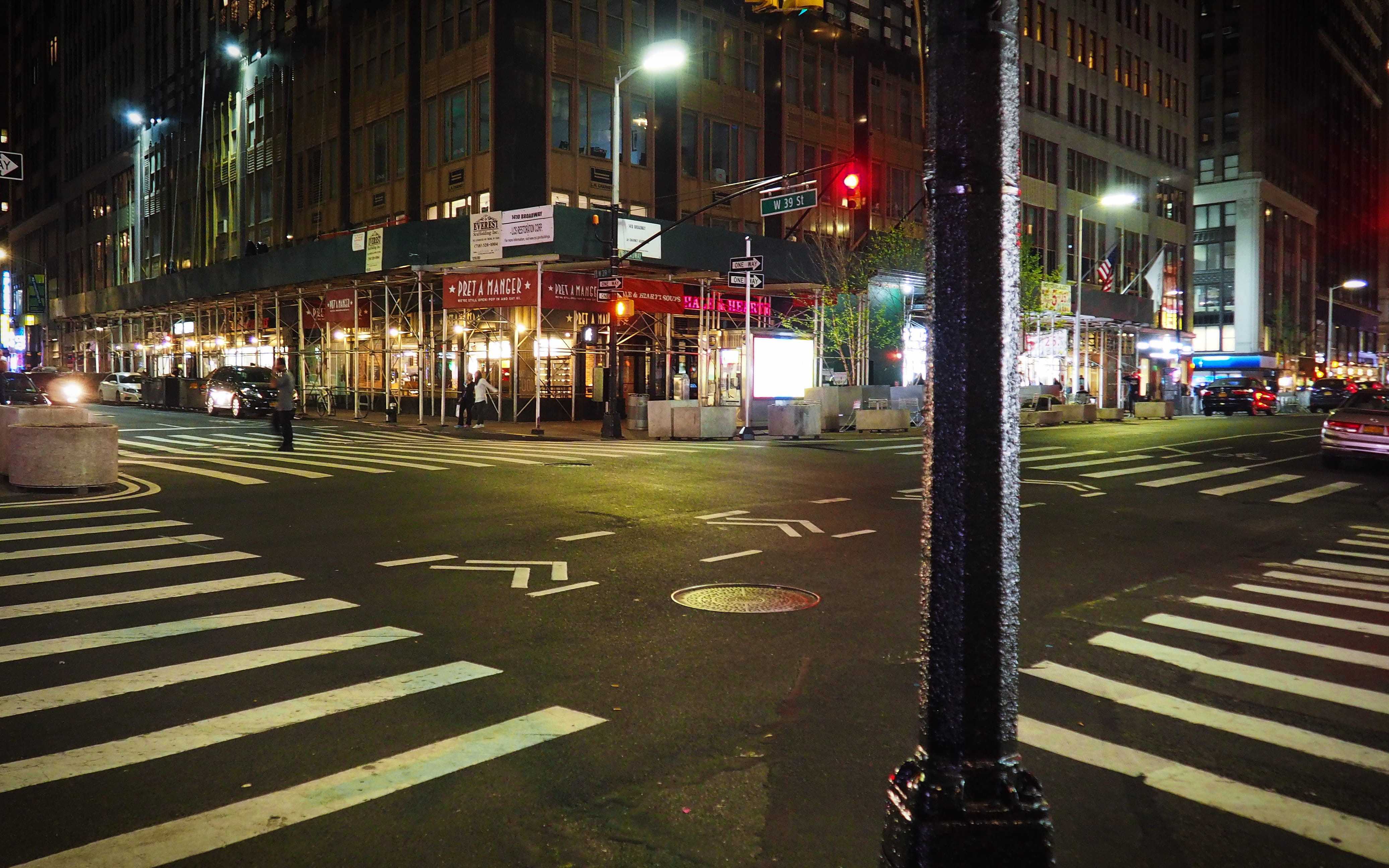 building exterior, streets, nighttime, road, ny, street photography, city, dark, illuminated, lights, night, nyc, urban, crosswalk, zebra crossing, crossing, HD Wallpaper
