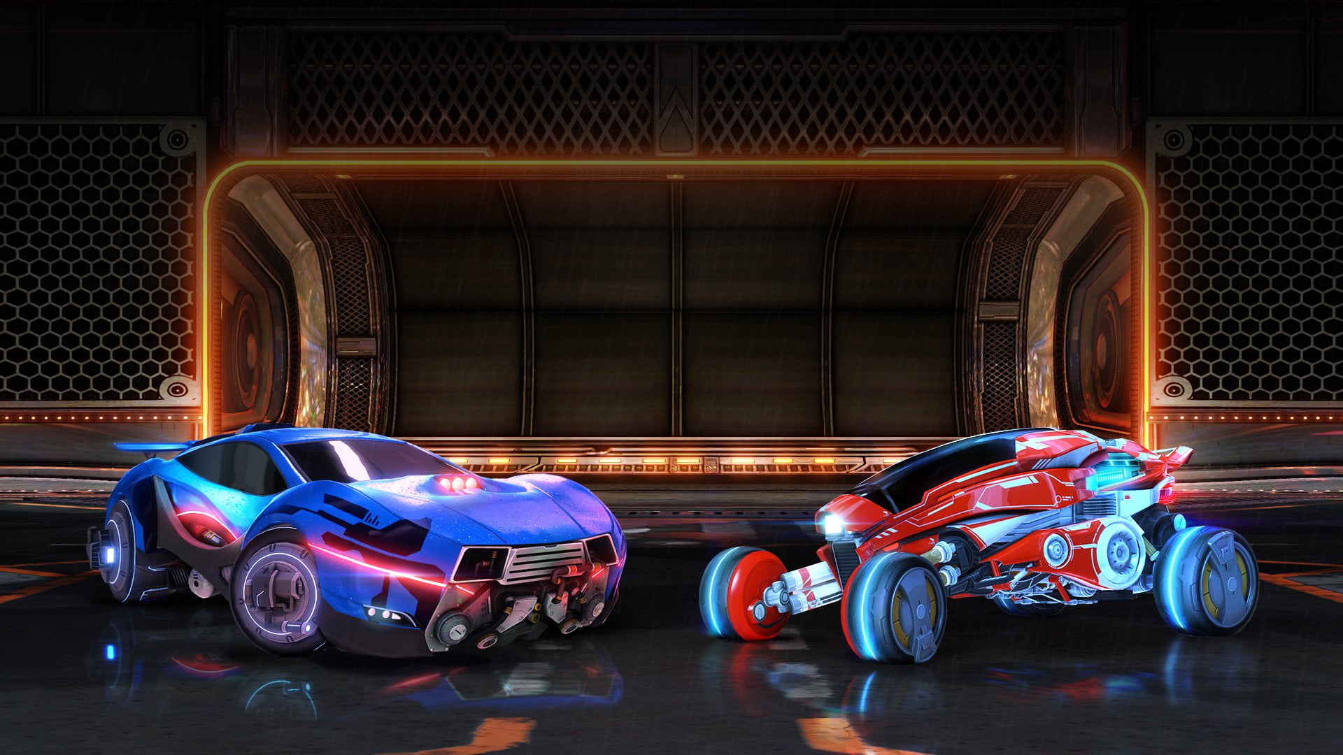 sport, long exposure, architecture, land vehicle, motor vehicle, 1080P, multi colored, sports car, Rocket League, night, no people, Video Game, city, mode of transportation, HD Wallpaper