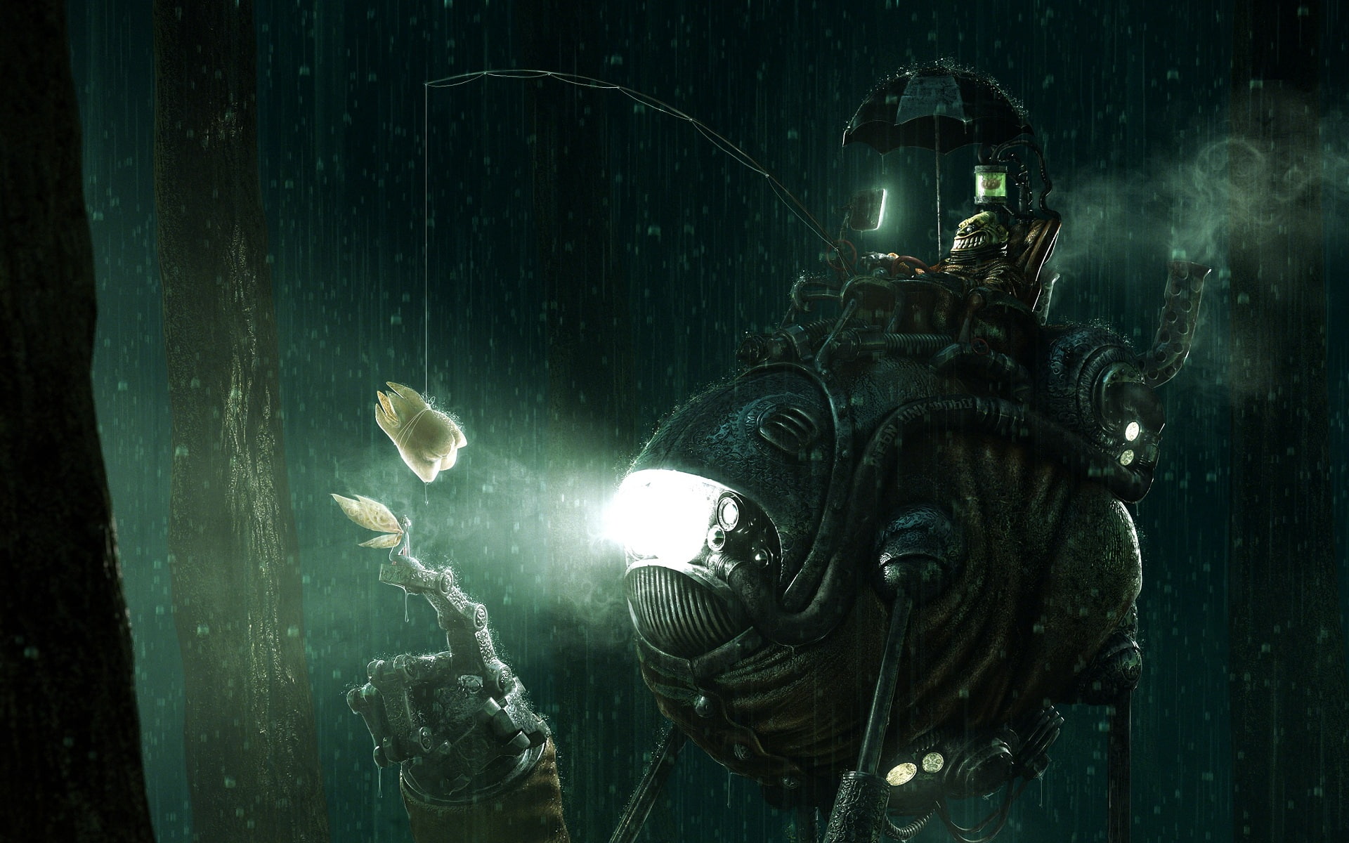 fairy, rain, machine, tooth, 1080P, steampunk, HD Wallpaper