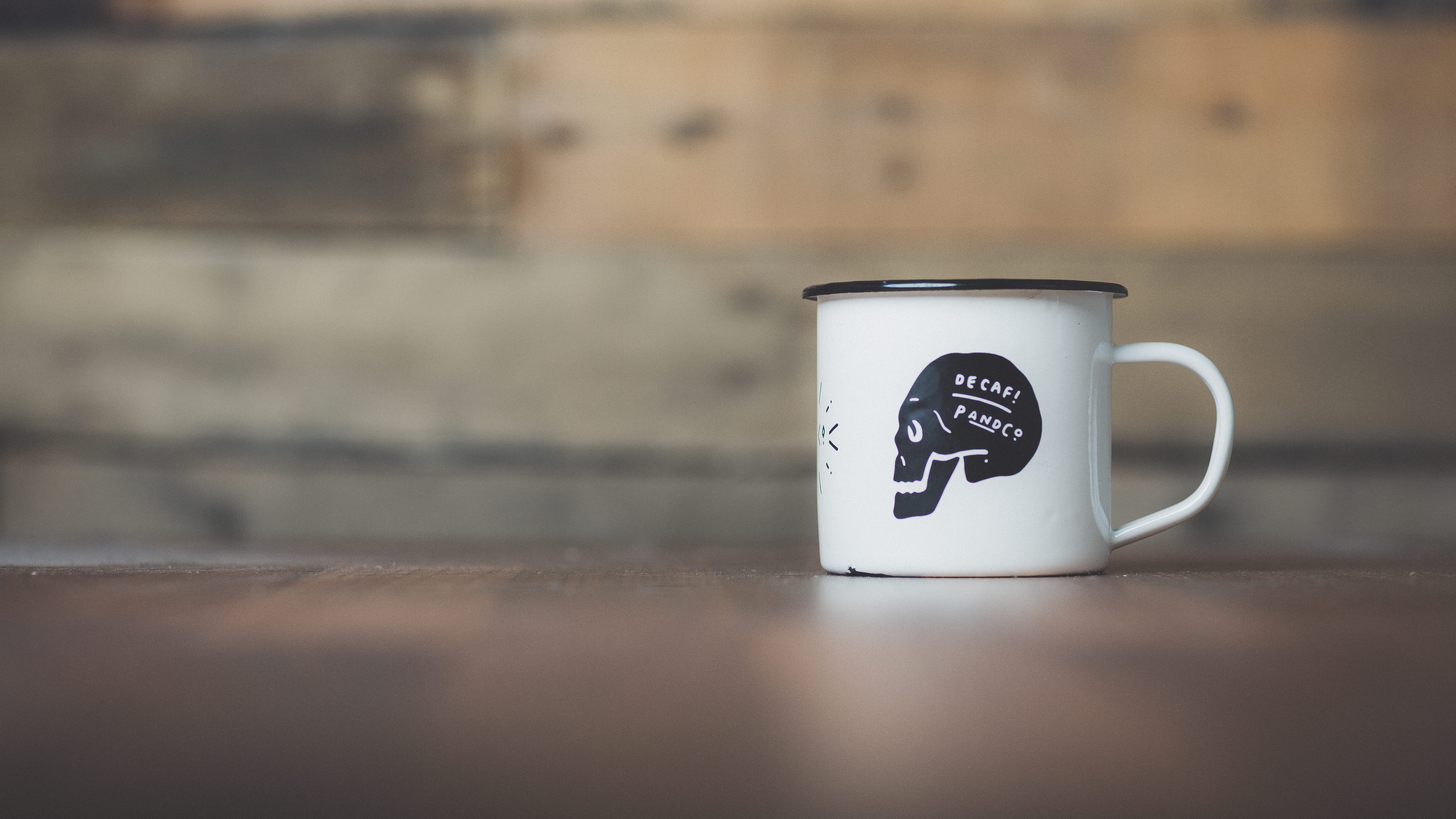table, skull, near, coffee Cup, gray, brown, wooden, coffee - Drink, refreshment, decaf, food, wall, communication, ceramic, enamel, tea cup, mug, food and drink, HD Wallpaper