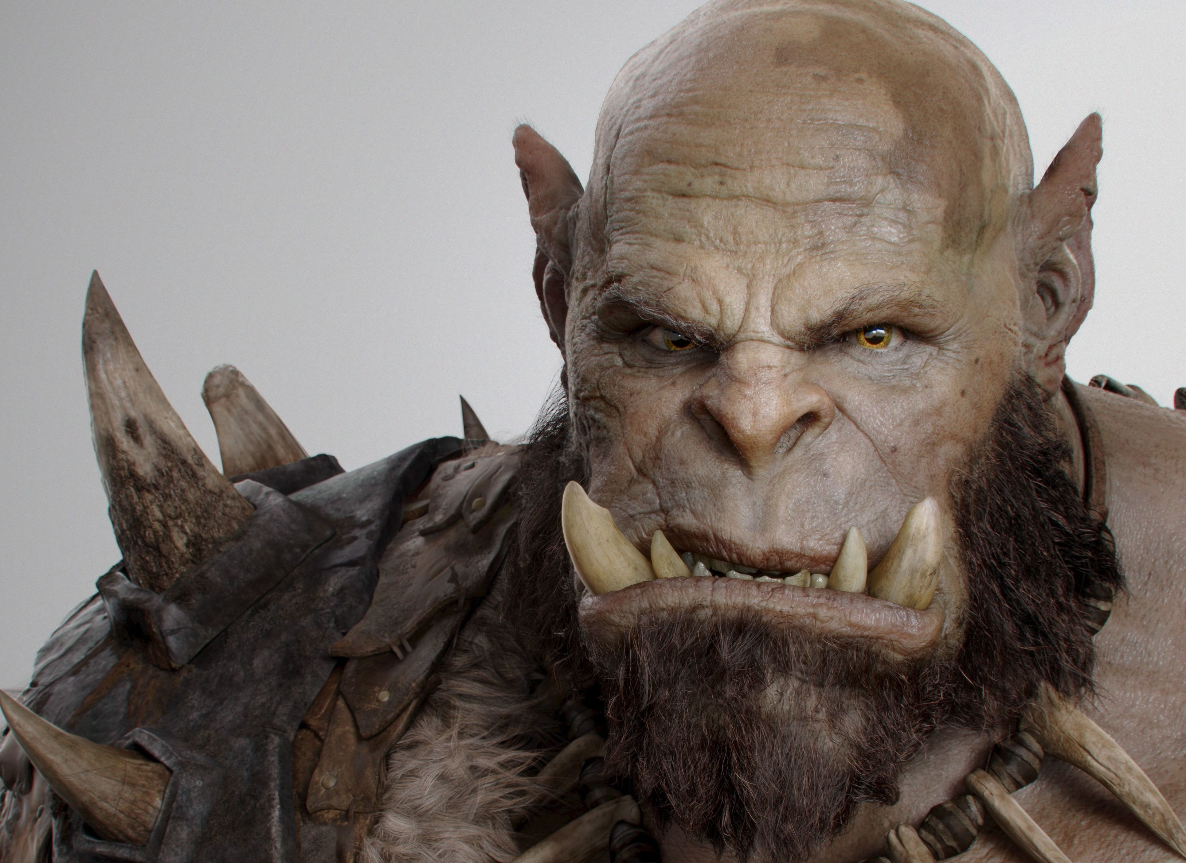 close-up, humor, front view, mouth, one animal, studio shot, beard, looking at camera, animal body part, mammal, indoors, Movies, 4K, no people, warcraft 2016, HD Wallpaper