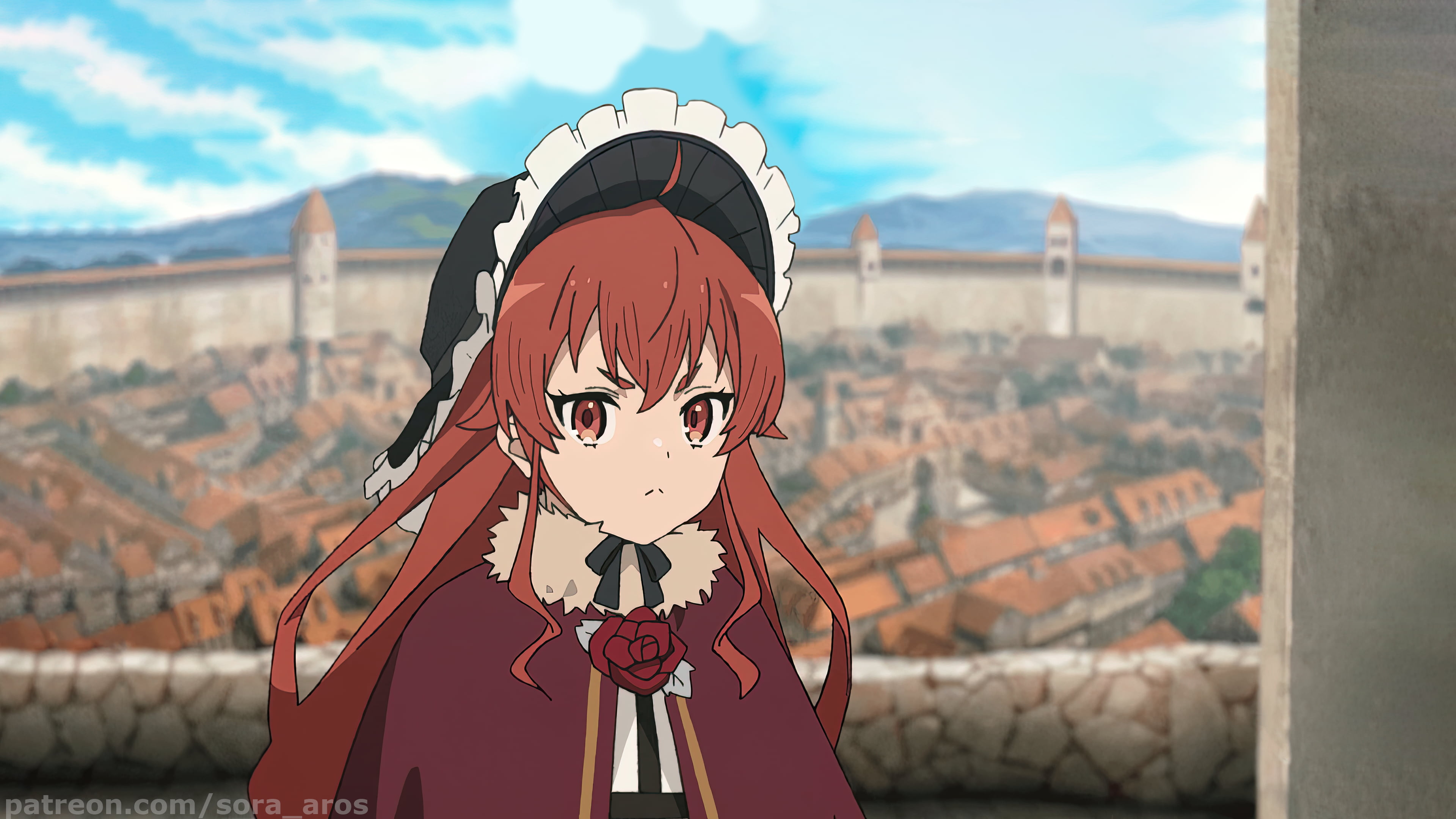 anime girls, fantasy city, 4K, anime city, Mushoku Tensei, Mushoku Tensei: Isekai Ittara Honki Dasu, Eris Boreas Greyrat (Mushoku Tensei), HD Wallpaper