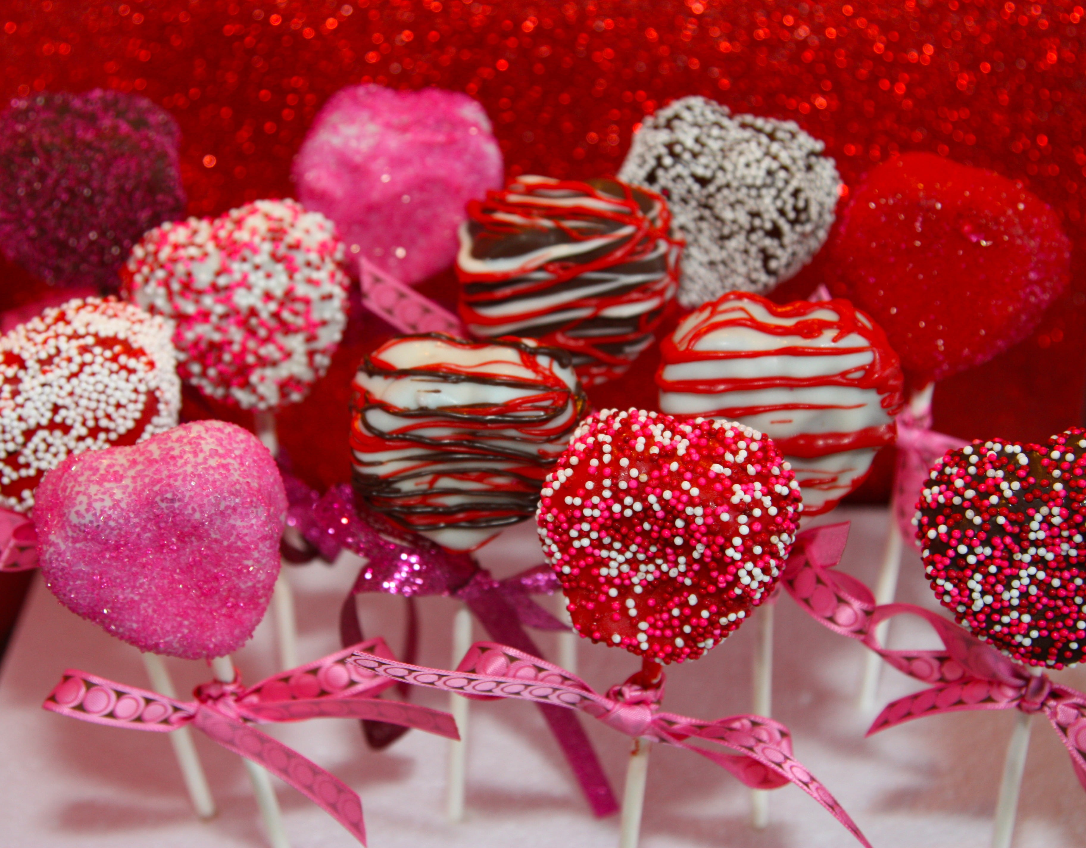 stick, valentines day, indoors, emotion, pop, love, freshness, cake, heart shape, assorted, cake pops, positive emotion, celebration, lot, red, focus on foreground, HD Wallpaper