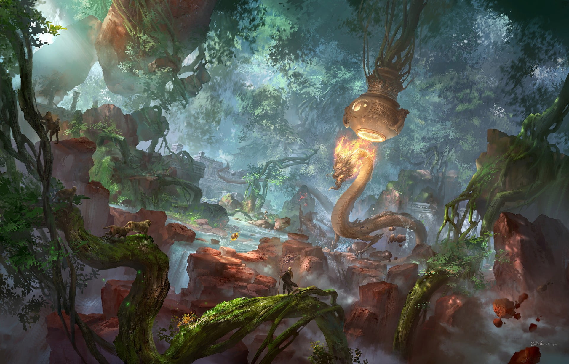 fantasy, location, dragon, resp, Elixir, art, 1080P, zhong wenhao, HD Wallpaper