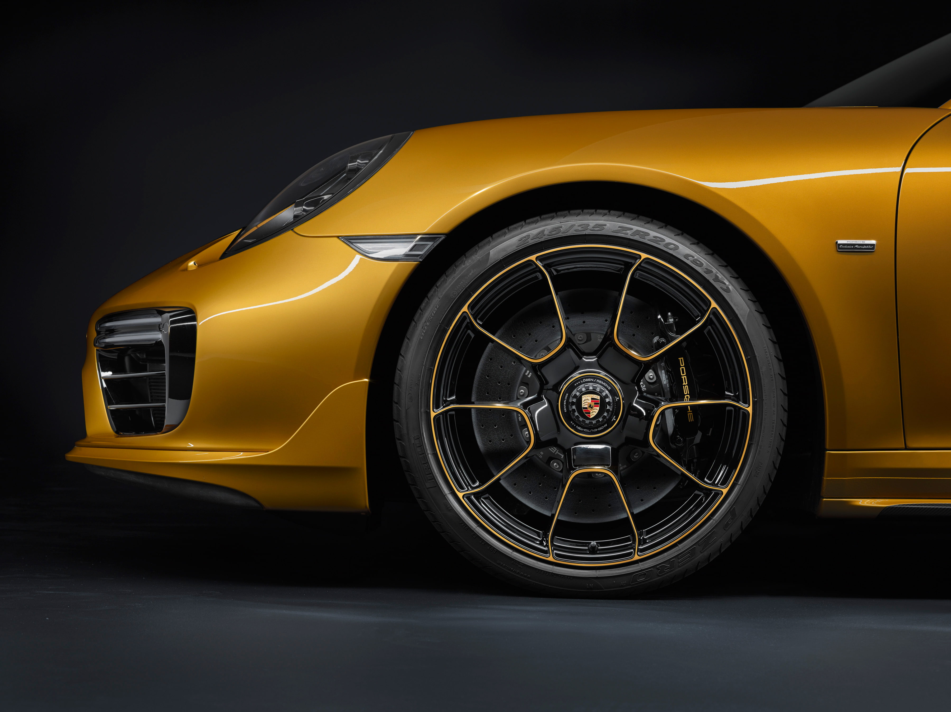 Exclusive Series, wheel, car, Porsche 911 Turbo S, black, 2018, 4K, brown, 2K, Alloy wheel, photo, HD Wallpaper