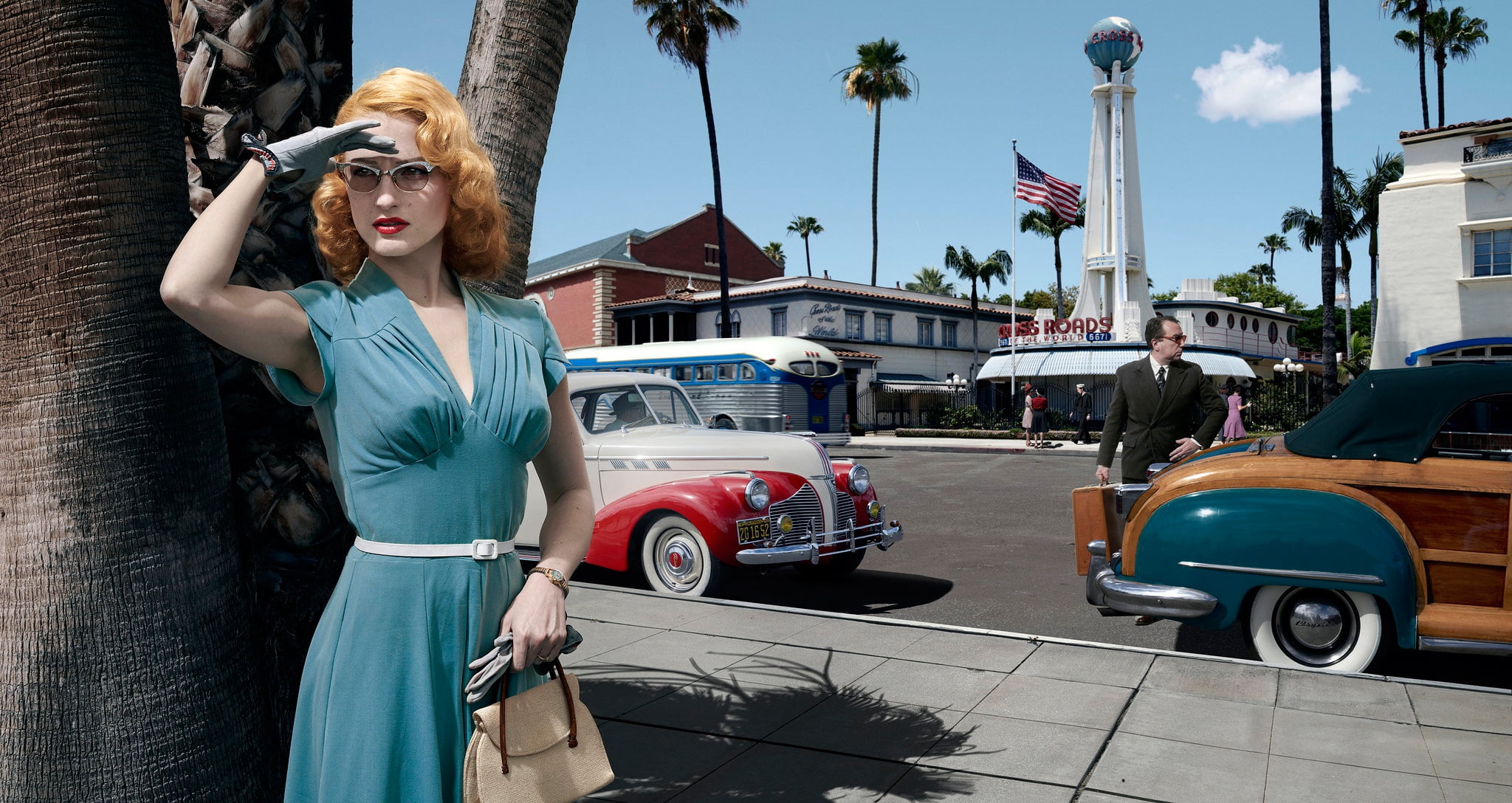 dress, road, glasses, Los Angeles, Joyce Harwood, girl, machine, the city, 1080P, auto, HD Wallpaper