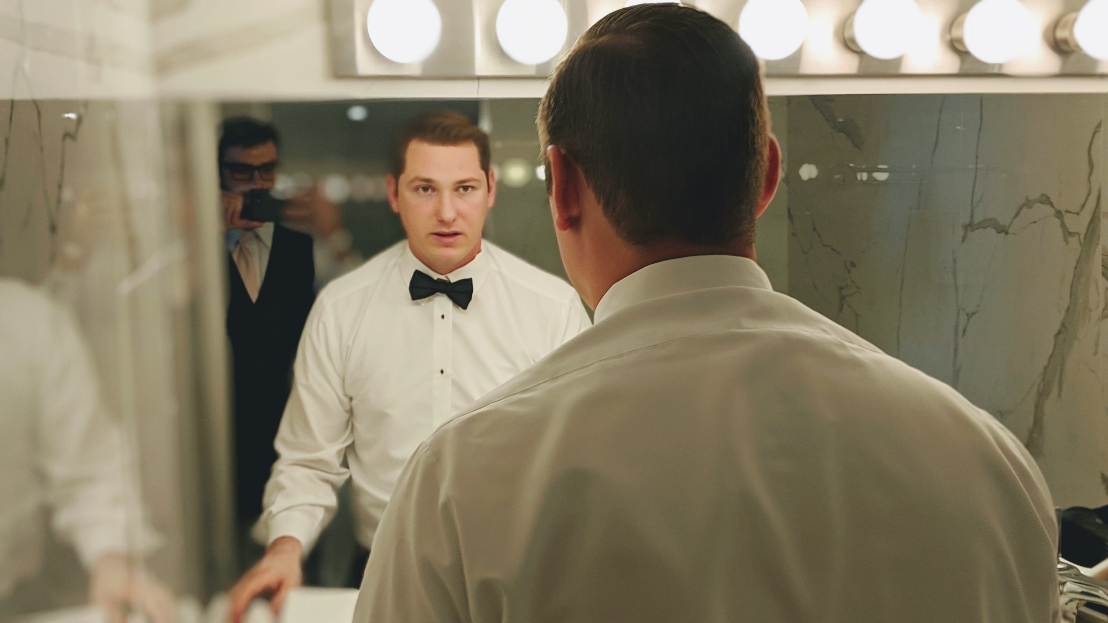 bowtie, vanity, mirror, standing, males, man, tie, people, apparel, cooperation, teamwork, responsibility, two people, facing, clothing, accessory, dress shirt, HD Wallpaper