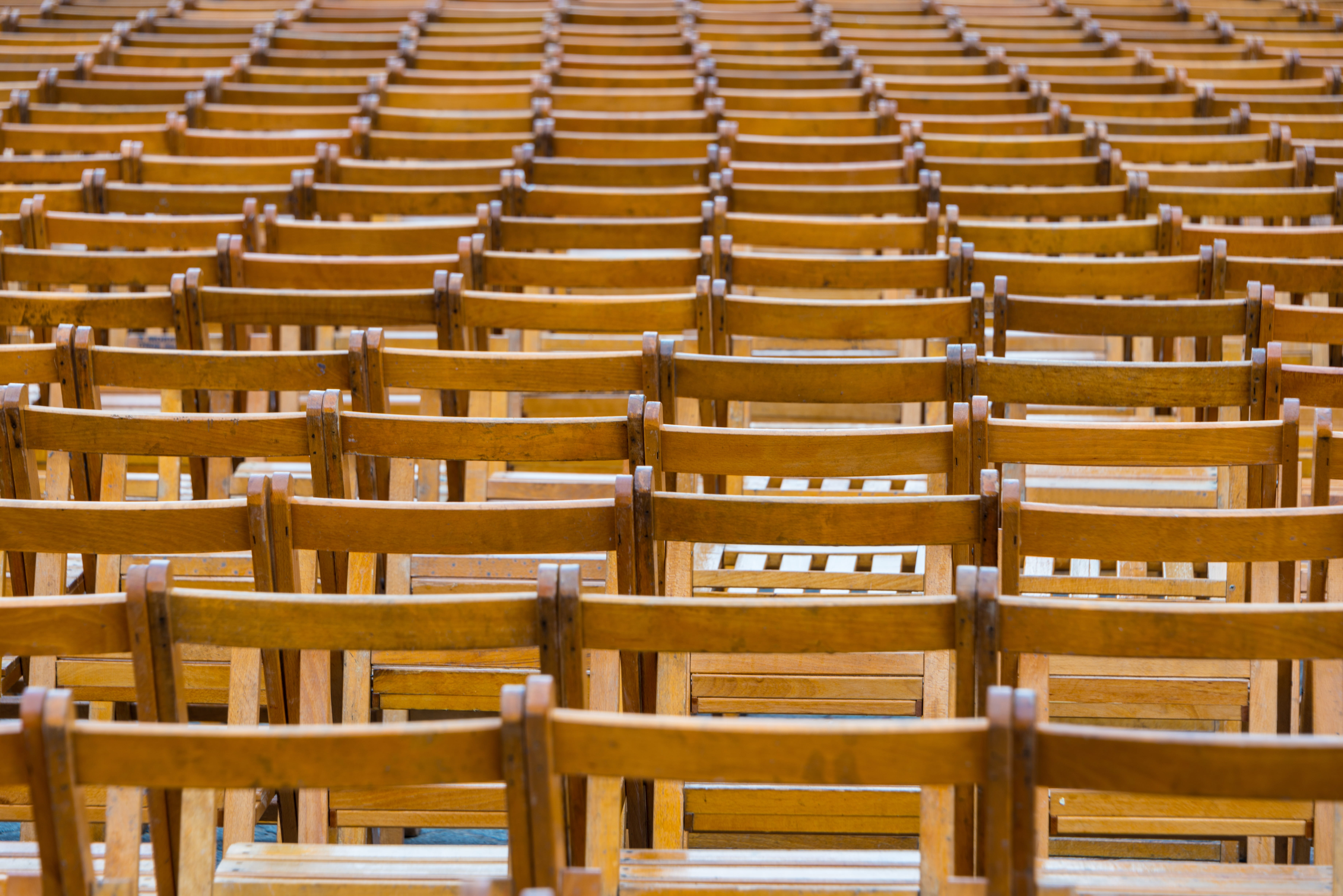 chairs, repetition, furniture, university, audience, row, 5K, chair, seating, indoors, school, event, arrangement, no people, seats, large group of objects, HD Wallpaper