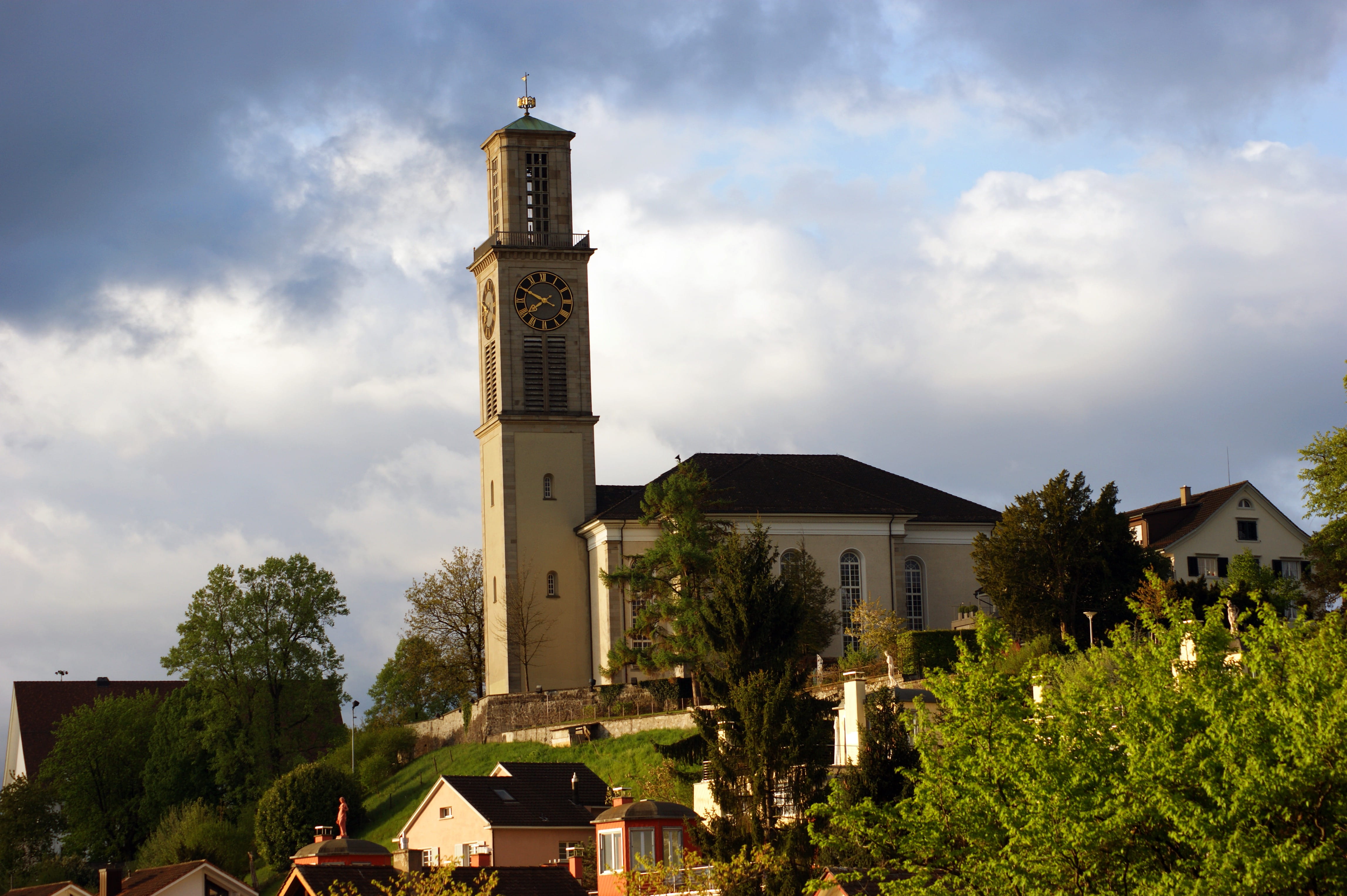 spirituality, architecture, clouds, Suwayda, religion, Switzerland, built structure, church, no people, cloud - sky, day, Reformed Church, reformed, tower, HD Wallpaper