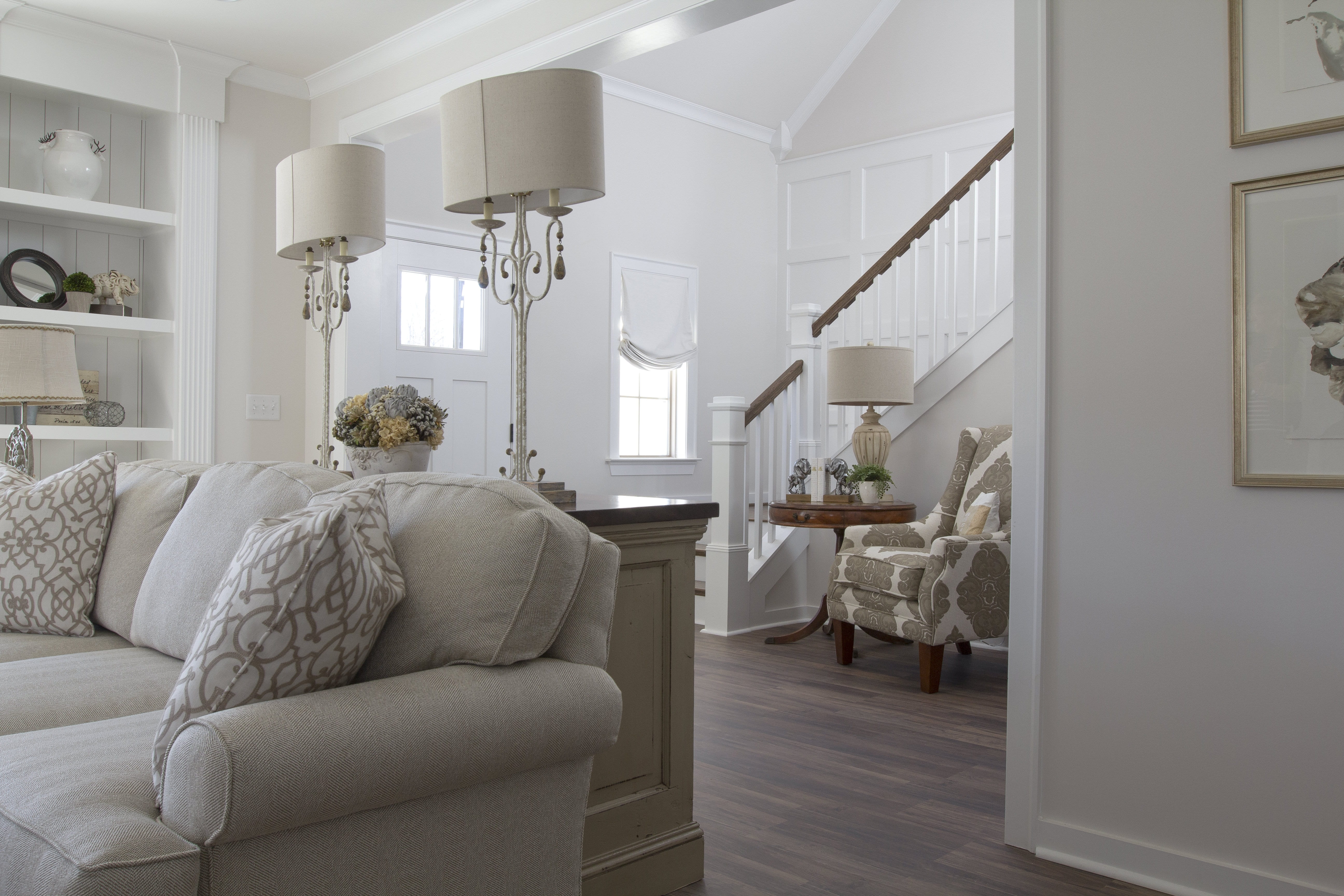stairway, furniture, no people, electric lamp, wealth, fabric, table, domestic room, home interior, white, throw, white color, lampshade, pillow, home showcase interior, HD Wallpaper