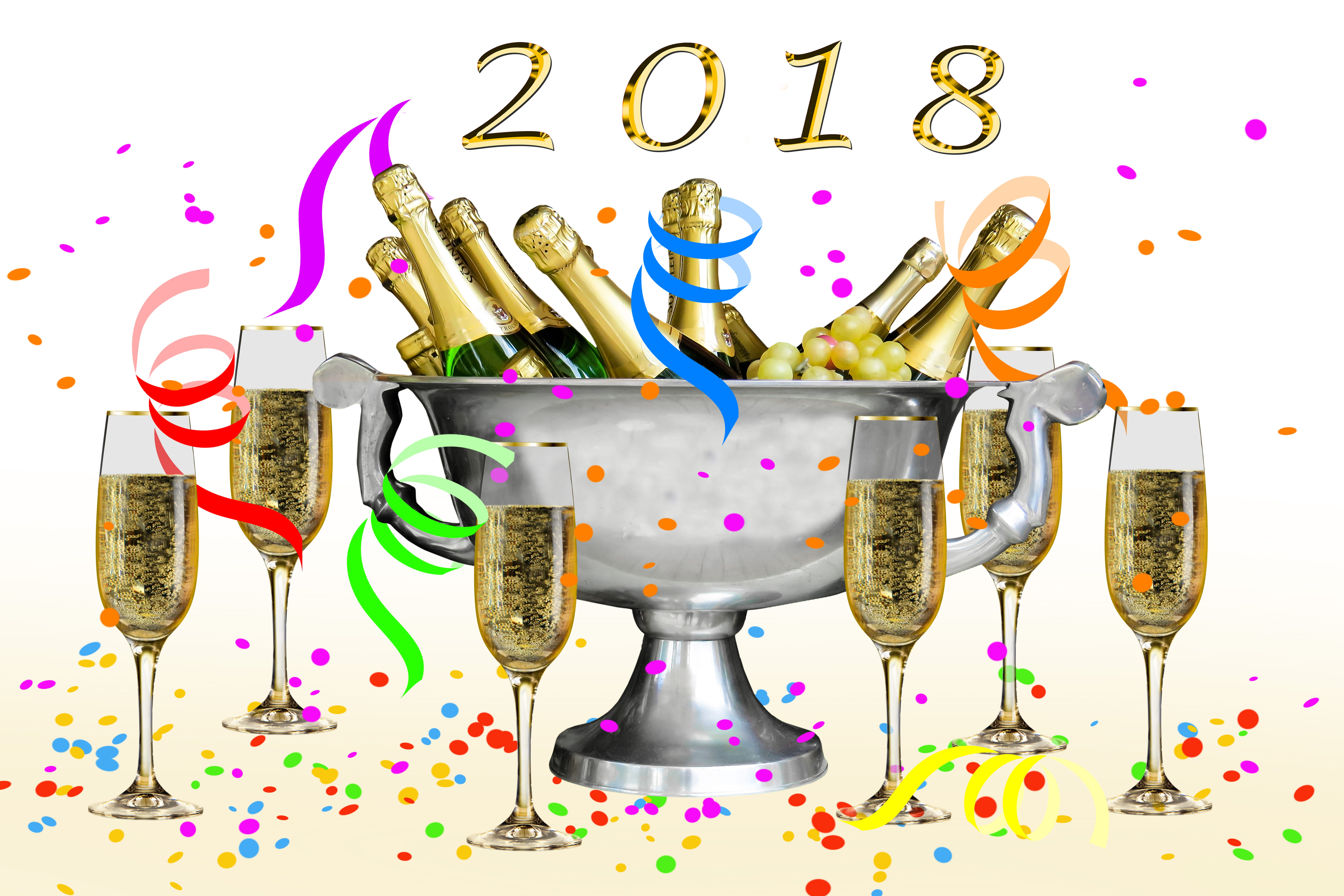 luck, close-up, food and drink, bucket, bottle of sparkling wine, text, midnight, party - social event, large group of objects, confetti, celebrate, turn of the year, HD Wallpaper