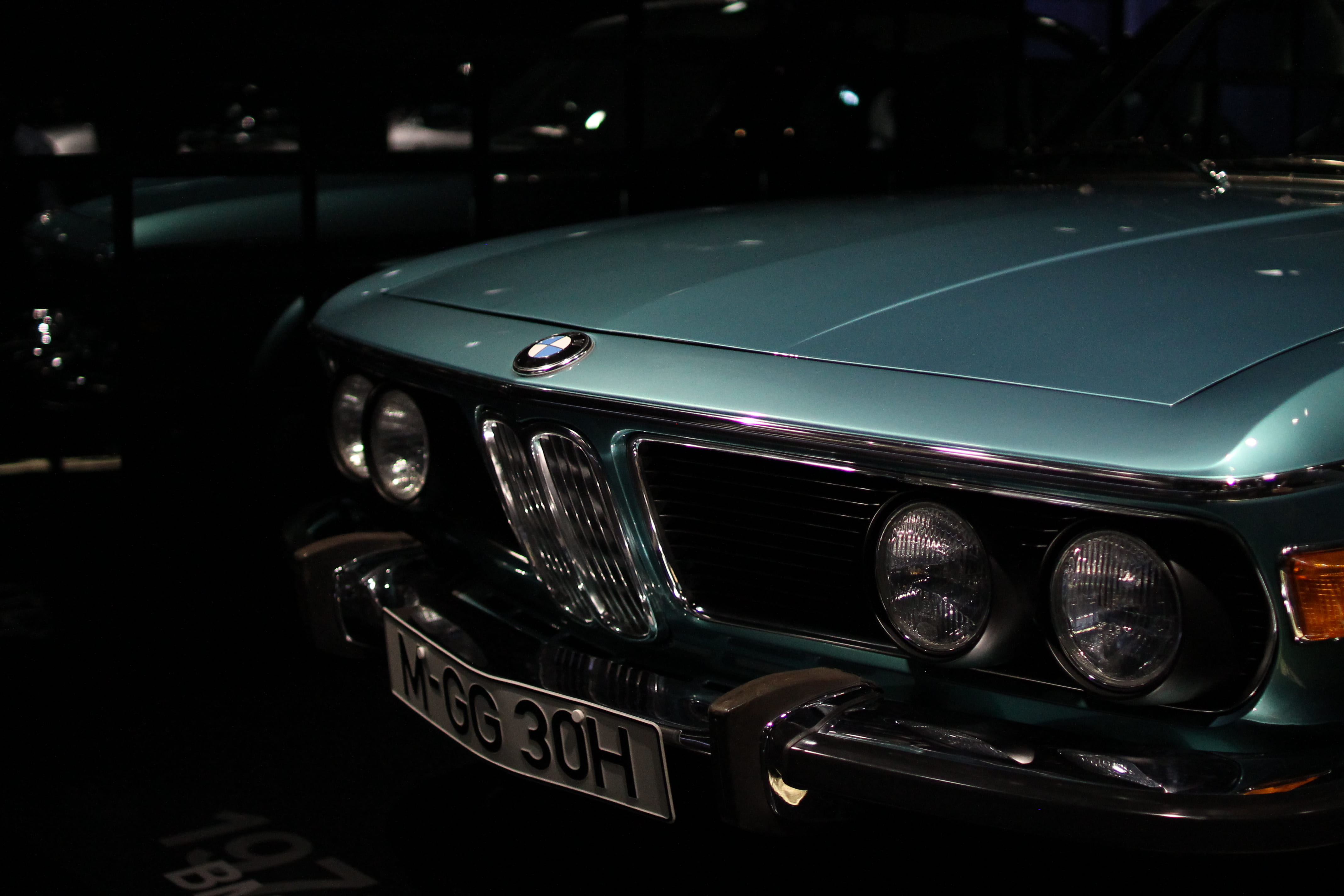 close-up, car, number, bmw, focus on foreground, green, e, night, vintage car, headlight, transportation, stationary, antique, lighting equipment, vehicle, HD Wallpaper