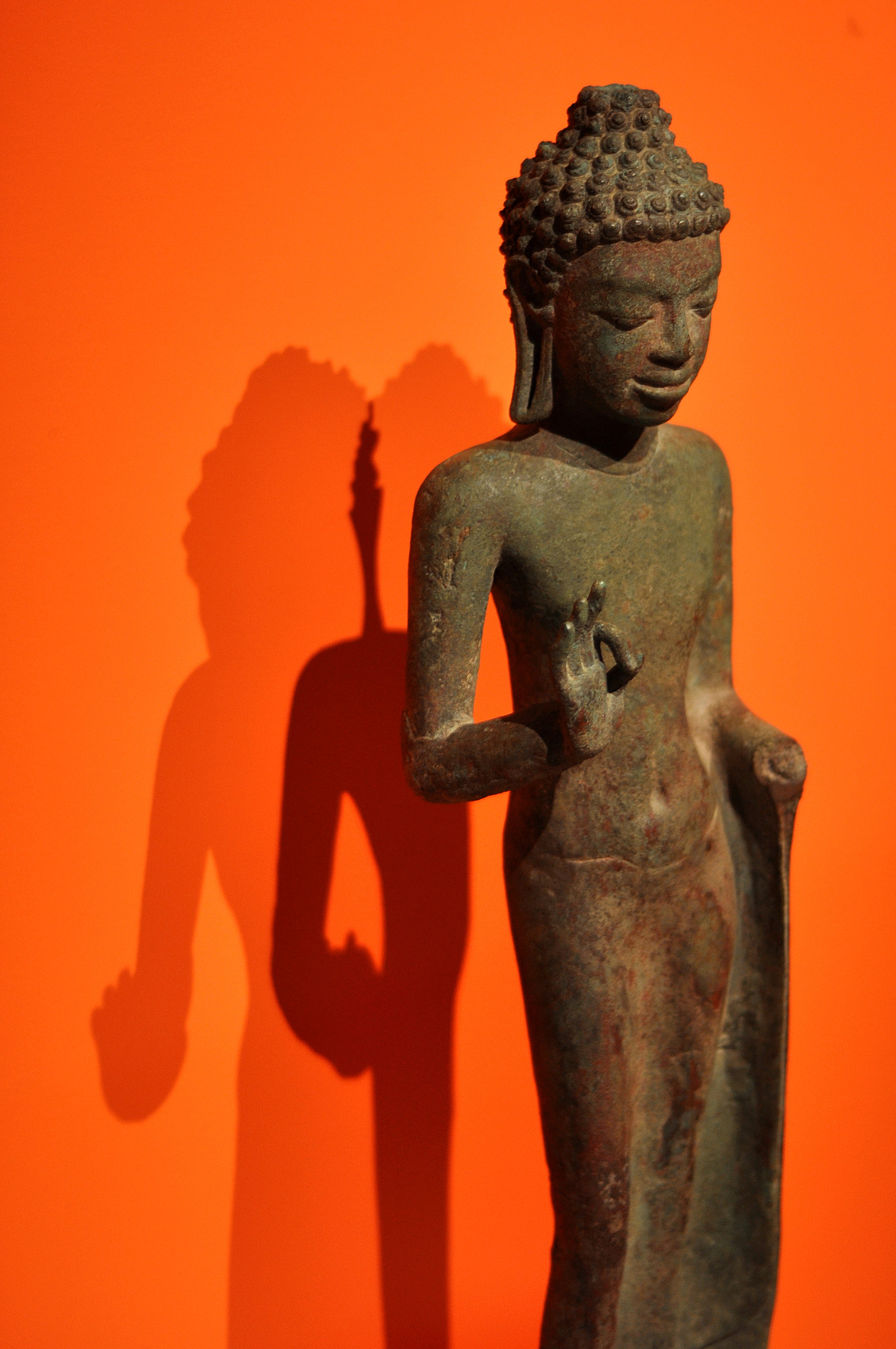 art, orange background, sunset, nature, human representation, no people, belief, craft, representation, statue, orange color, indoors, studio shot, sculpture, Phone HD Wallpaper