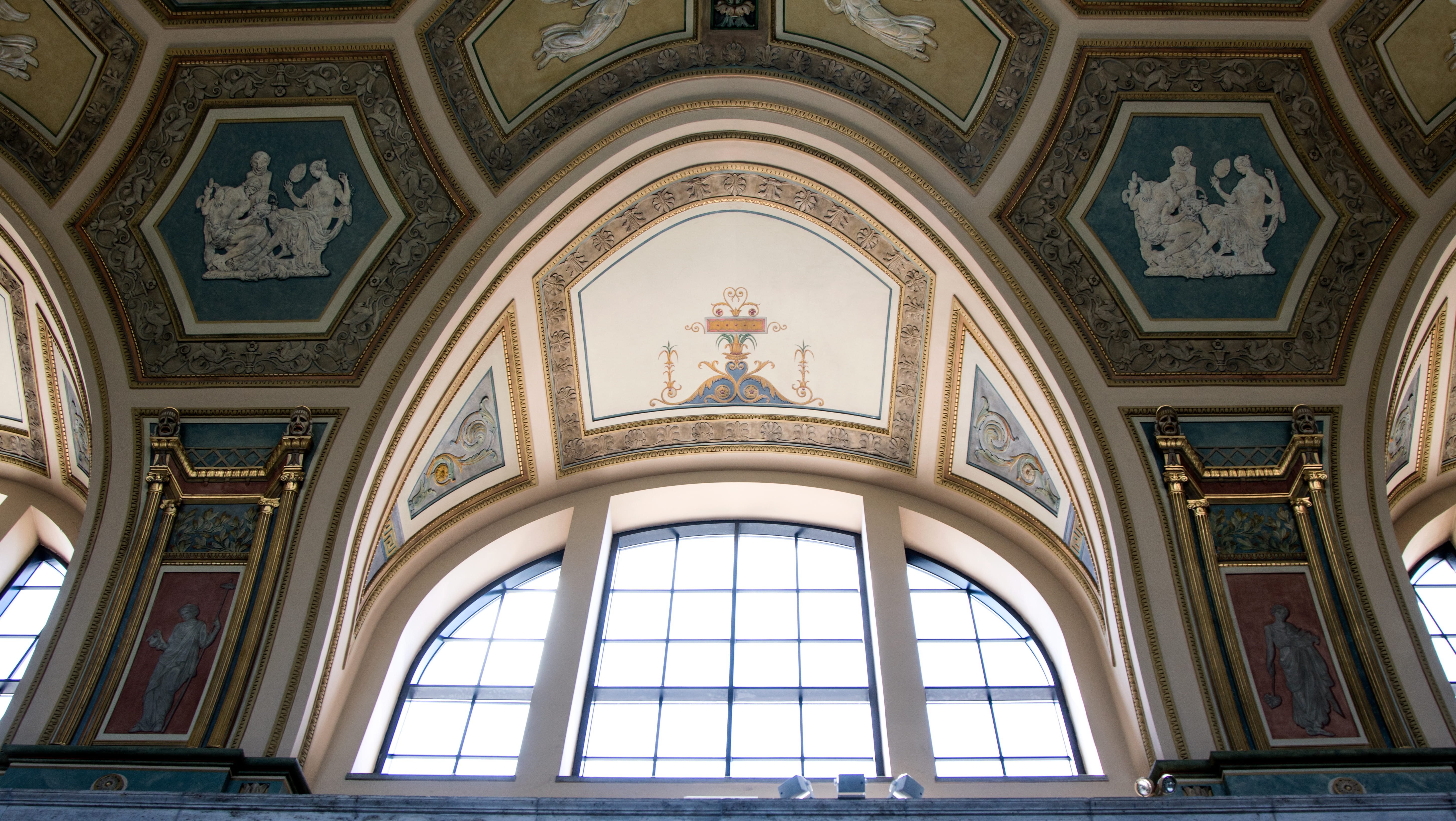 5K, indoors, ornate, art, art and craft, religion, old, architecture, history, arch, detroit, window, built structure, low angle view, united states, day, HD Wallpaper