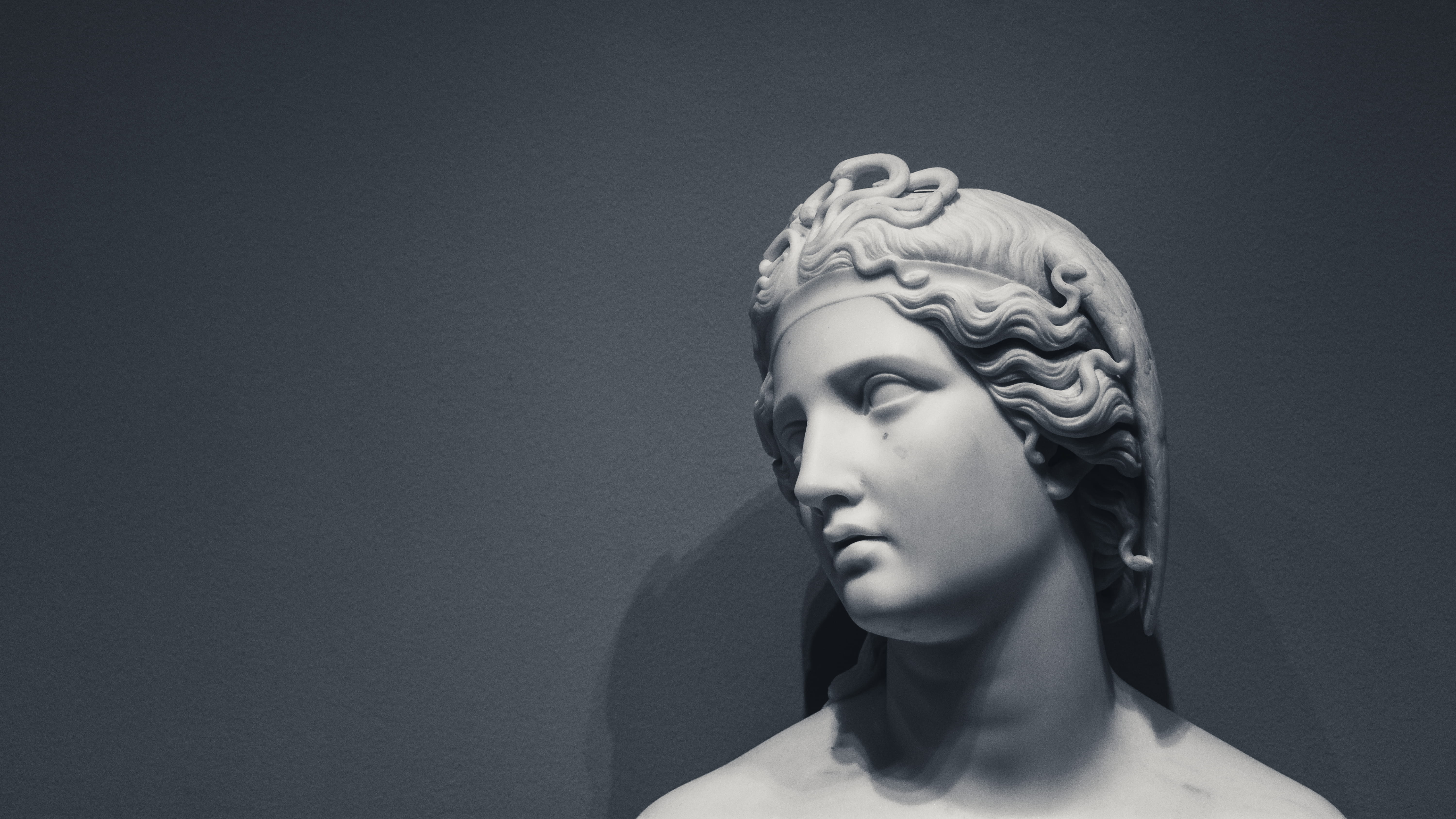 museum, bnw, close-up, bandw, ruins, lights, statue, headshot, minneapolis institute of art, human face, minneapolis, black and white, copy space, representation, HD Wallpaper