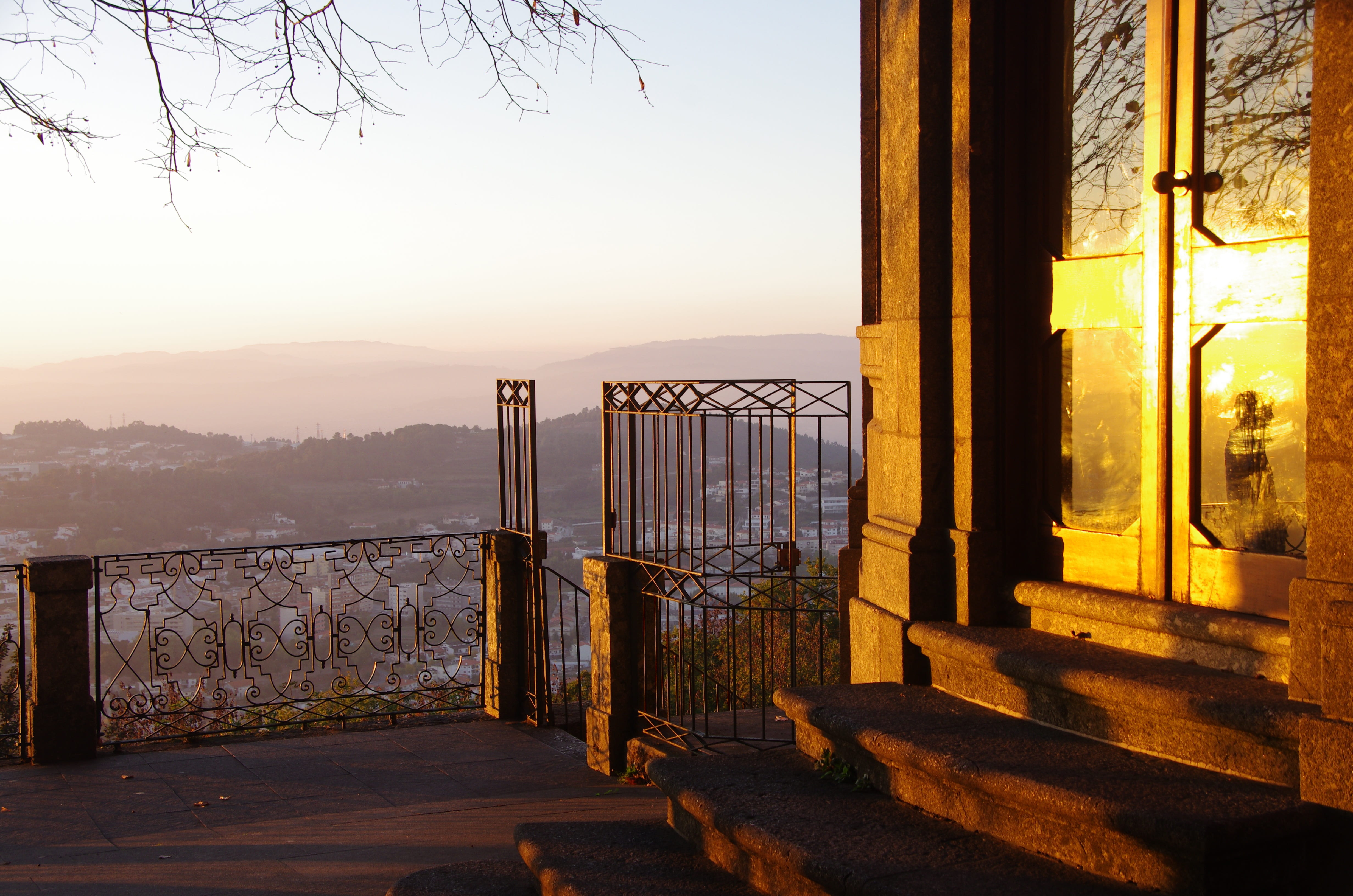 built structure, architectural column, sunset, no people, idyllic, sunlight, bom jesus sanctuary, open, beauty in nature, travel destinations, gate, portugal, HD Wallpaper