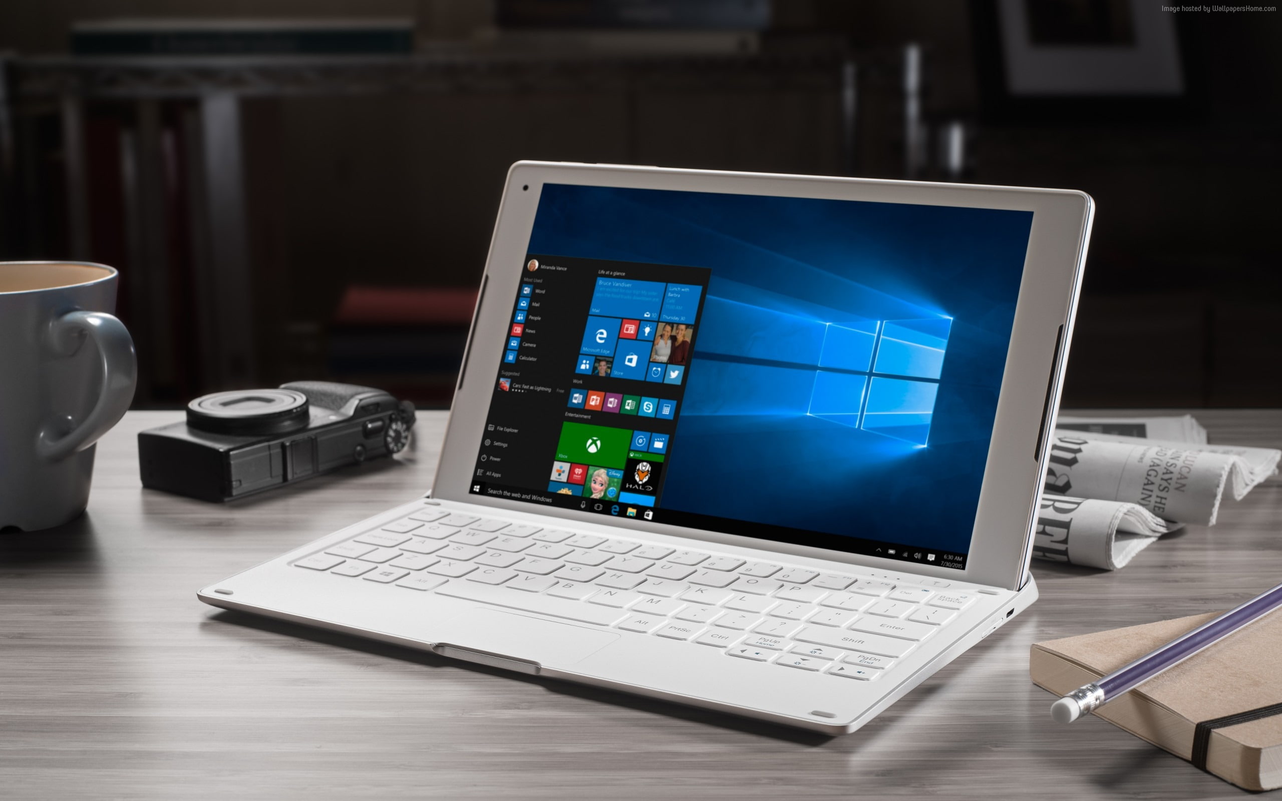 keyboard, computer network, portable information device, laptop, desk, indoors, furniture, internet, white, device screen, no people, alcatel, HD Wallpaper
