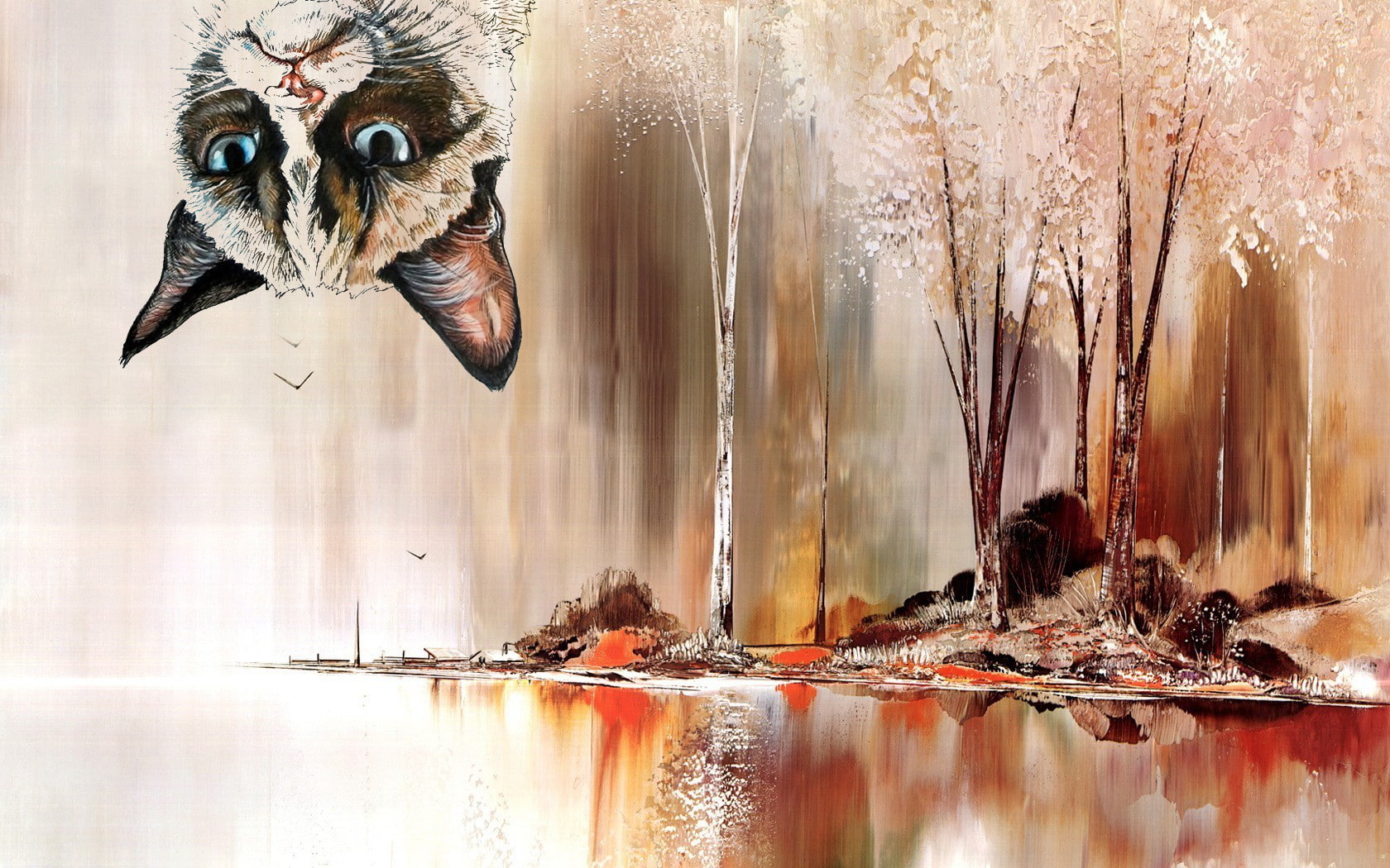 curtain, flying, one animal, no people, tree, beauty in nature, animal wildlife, indoors, funny, painting, meme, Trees, 720P, grumpy, animals in the wild, HD Wallpaper
