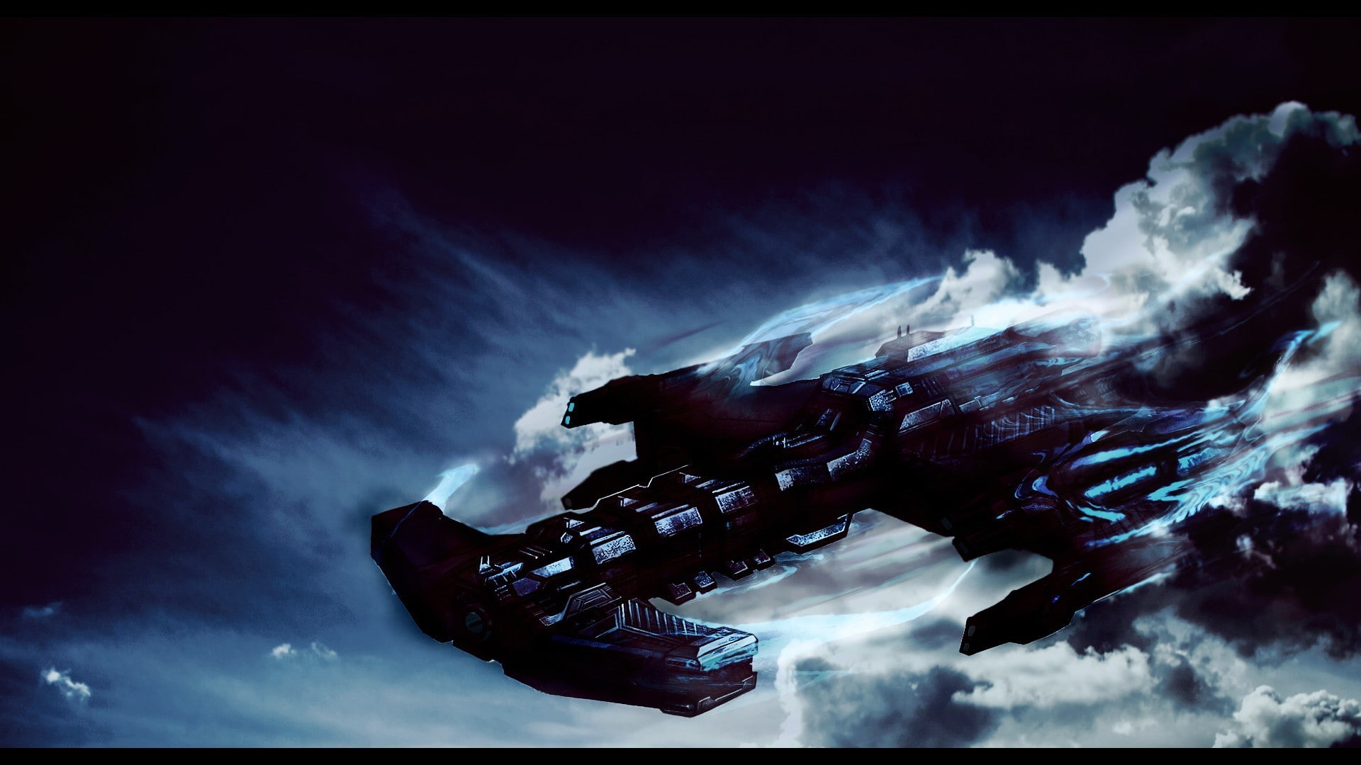 blue, technology, space, dark, ethereal, connection, power in nature, smoke - physical structure, fantasy, night, cloud - sky, black color, nature, environment, HD Wallpaper