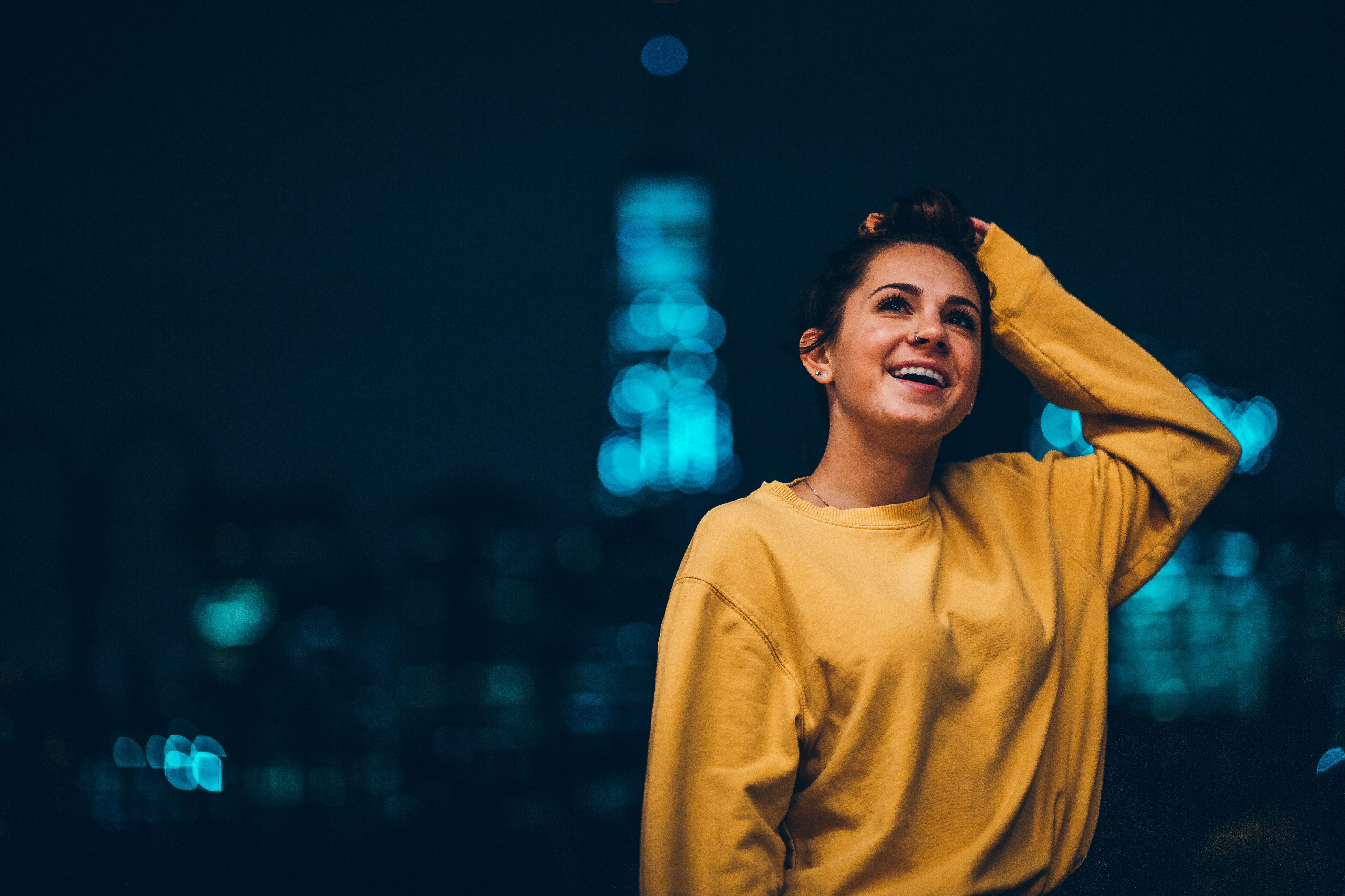lifestyles, stage, performer, standing, yellow, fashion, illuminated, 5K, front view, face, photography, real people, focus on foreground, looking away, HD Wallpaper