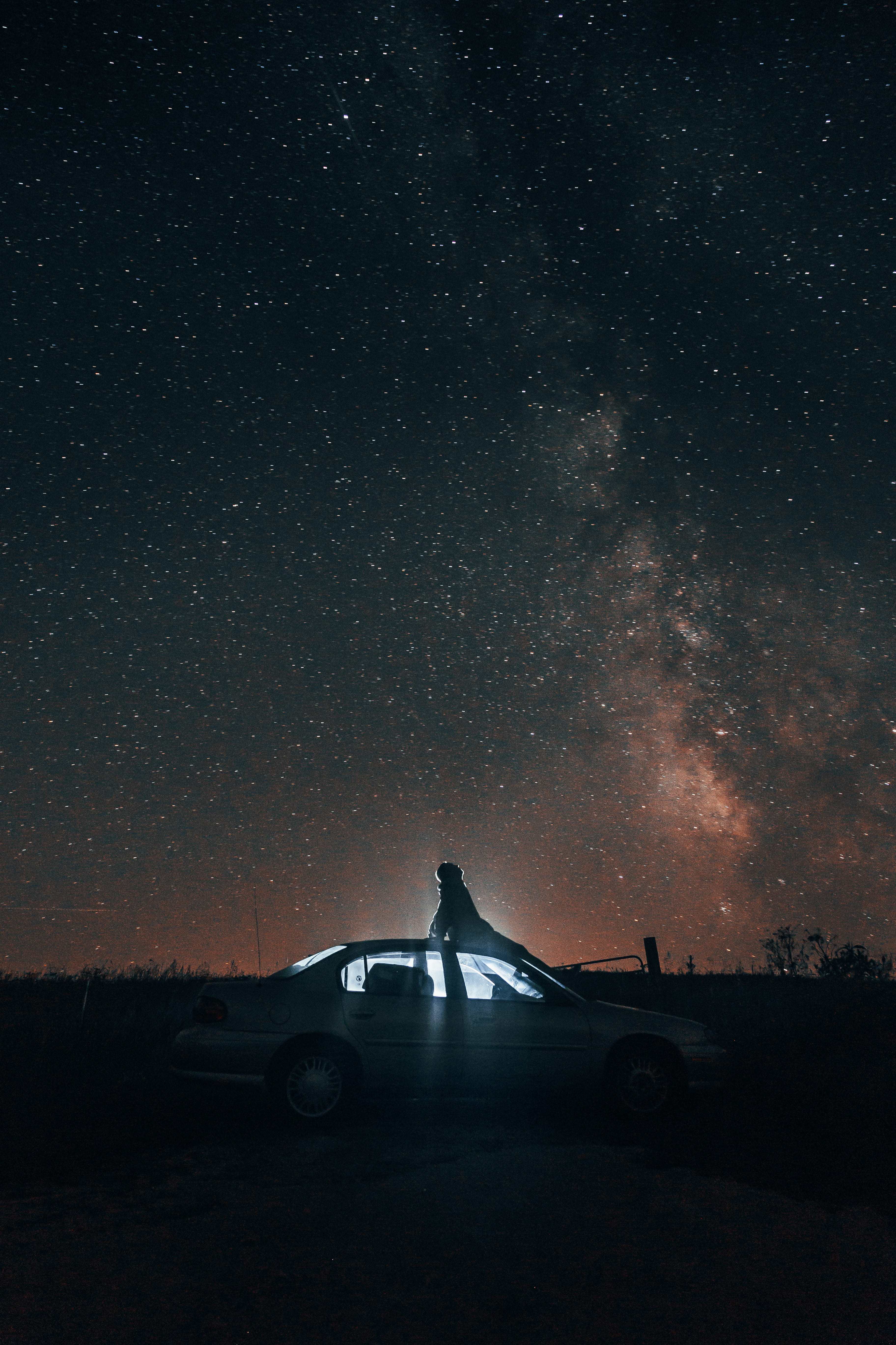 white, explore, car, dusk, wander, astrophotography, person, space, scenics, snow, night, landscape, sky, light, imagination, astronomy, wanderlust, star Shape, Phone HD Wallpaper