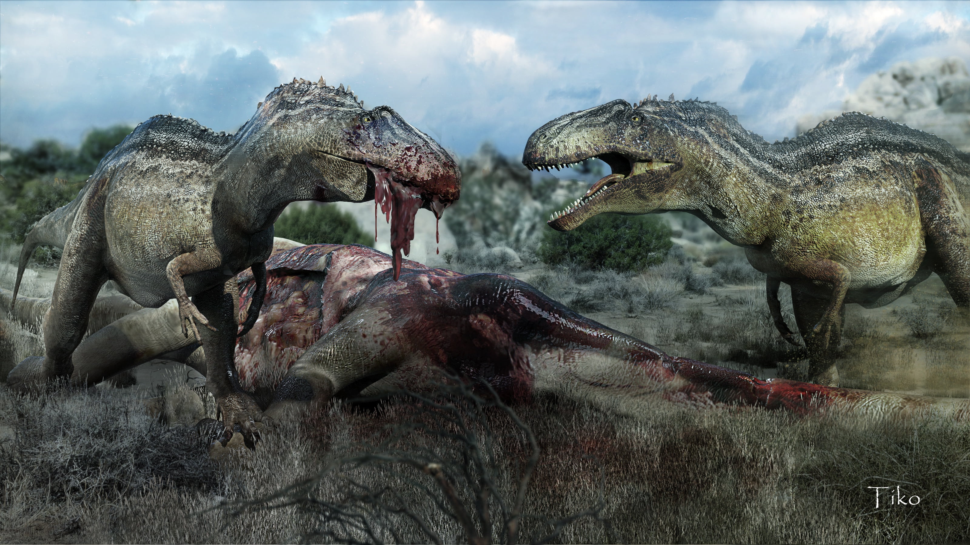 carnivores, blood, 2K, death, art, meat, eating, dinosaurs, HD Wallpaper