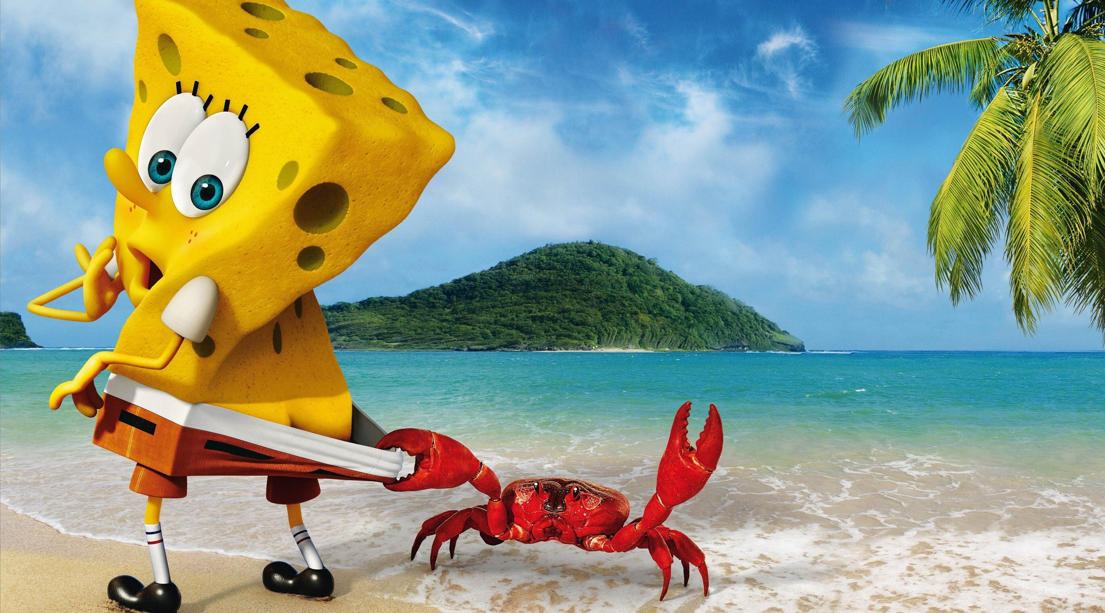 land, sand, sea, childhood, the spongebob movie sponge out of water 4k   photo download, representation, nature, tree, fun, toy, animal, tropical climate, HD Wallpaper