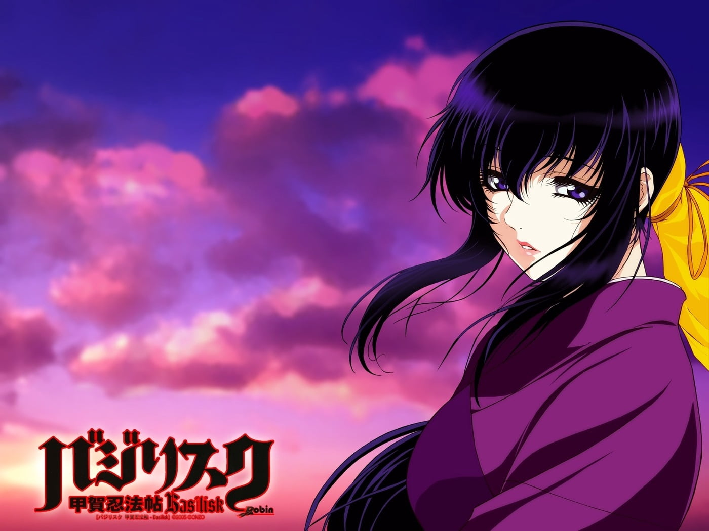 haired, pink color, females, cloud - sky, adult, sunset, woman, kimono, brunette, hair, headshot, beautiful woman, long hair, 720P, purple, HD Wallpaper