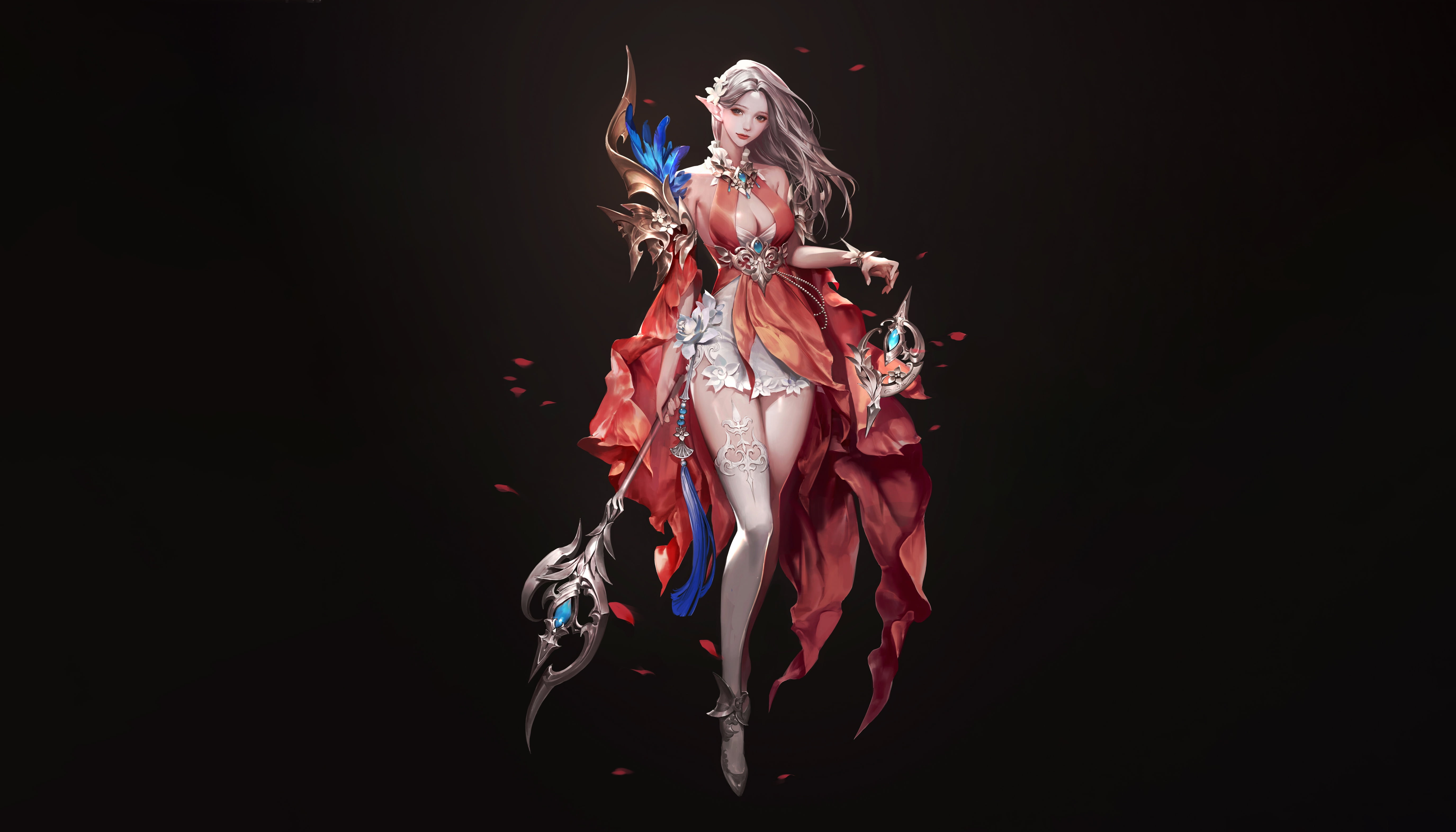 Staff, Art, Style, Fantasy, SOO JOOP, Minimalism, 5K, Dress, Girl, Background, Character, Illustration, HD Wallpaper