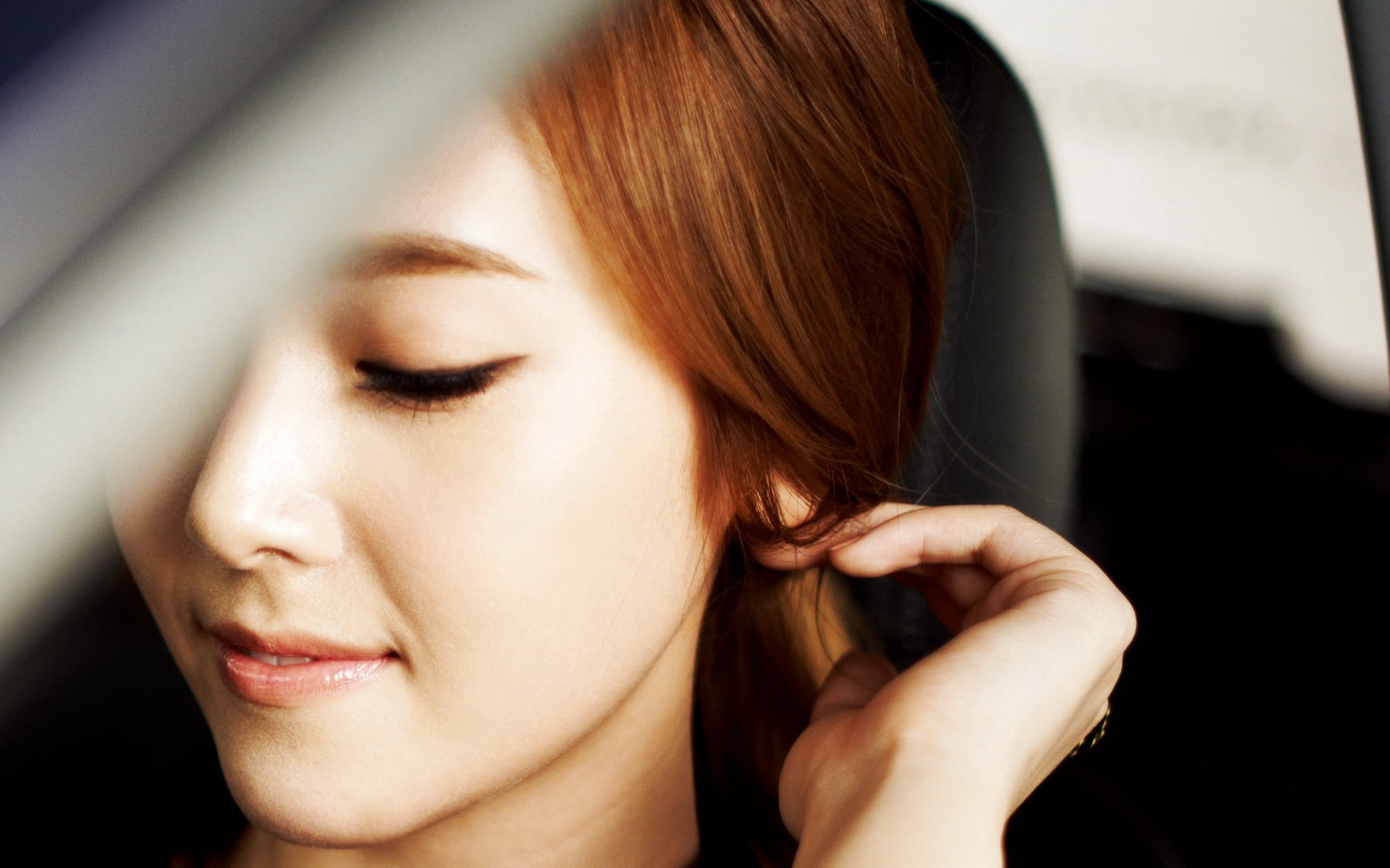korean, indoors, young, contemplation, headshot, portrait, beautiful woman, human face, emotion, close-up, woman, beautiful people, eyes closed, HD Wallpaper