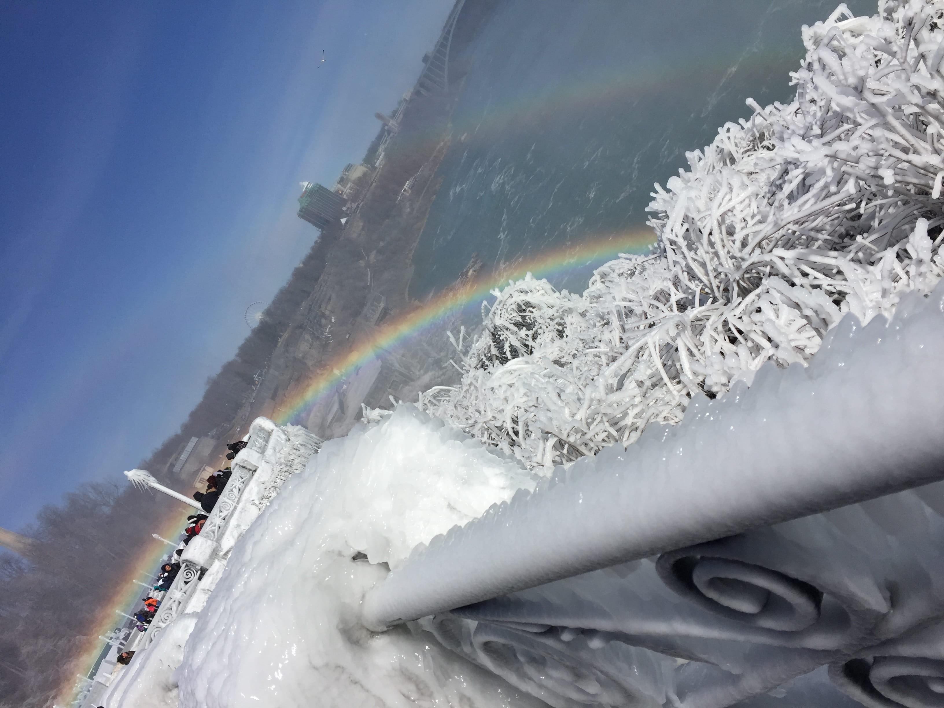 water, nature, frozen, sky, incidental people, snow, snowcapped mountain, niagra, day, 2K, outdoors, white color, scenics - nature, beauty in nature, rainbow, HD Wallpaper