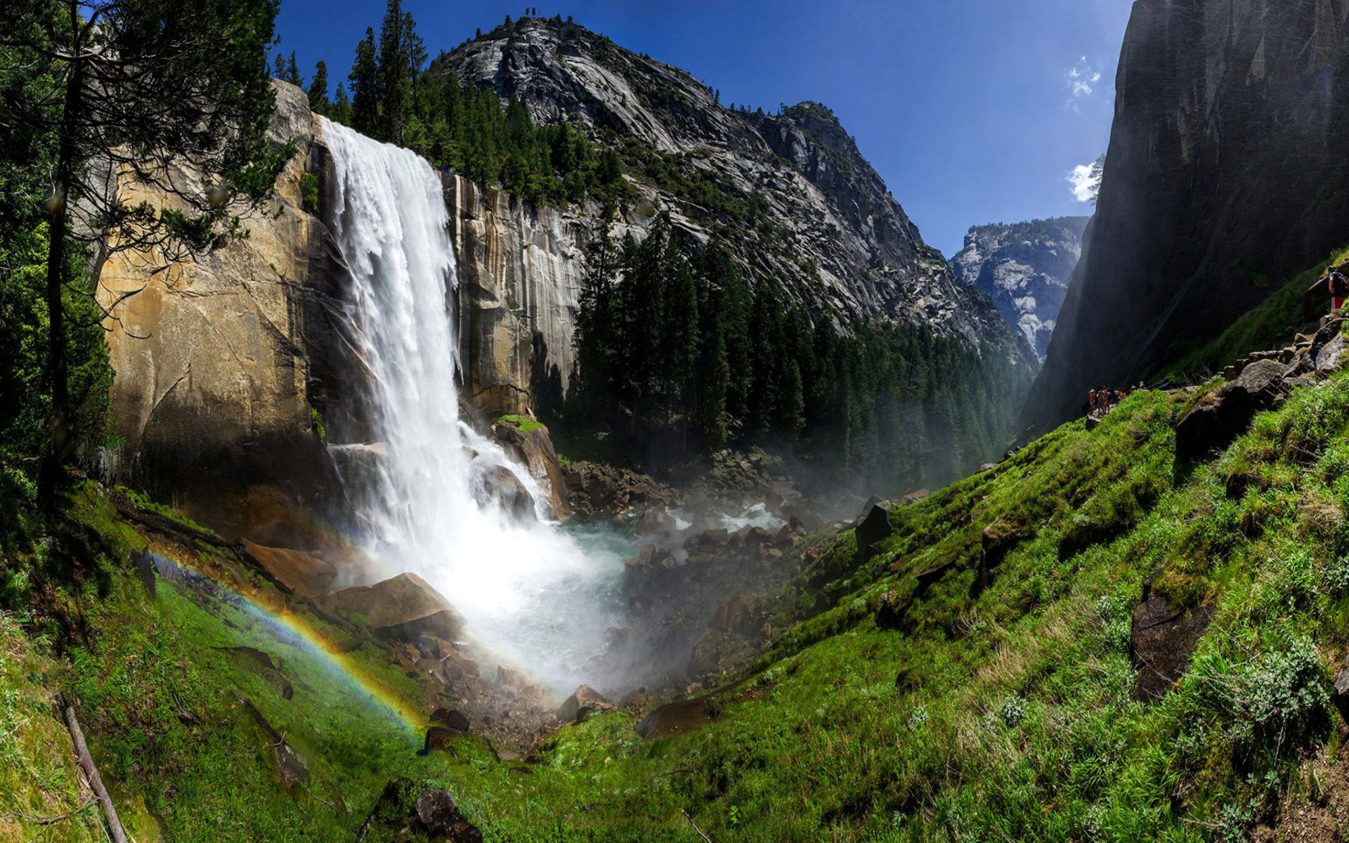 Mountain, Vernal Fall, Waterfall, Earth, 1080P, Tree, Rock, Rainbow, Waterfalls, HD Wallpaper