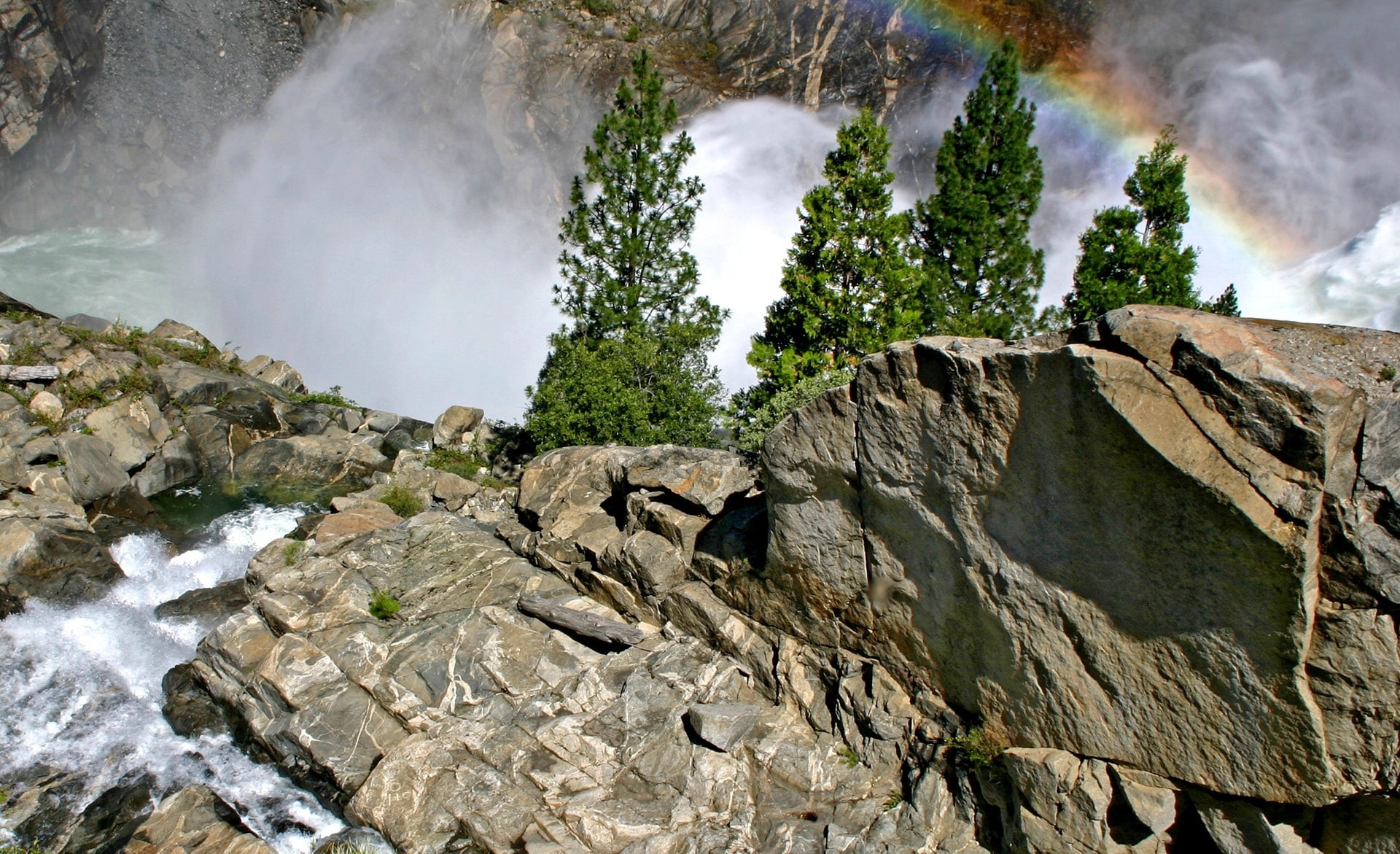 1080P, mountain, forest, stones, flowing water, plant, land, rainbow, solid, tourism, outdoors, no People, travel Destinations, beauty In Nature, non-urban scene, HD Wallpaper