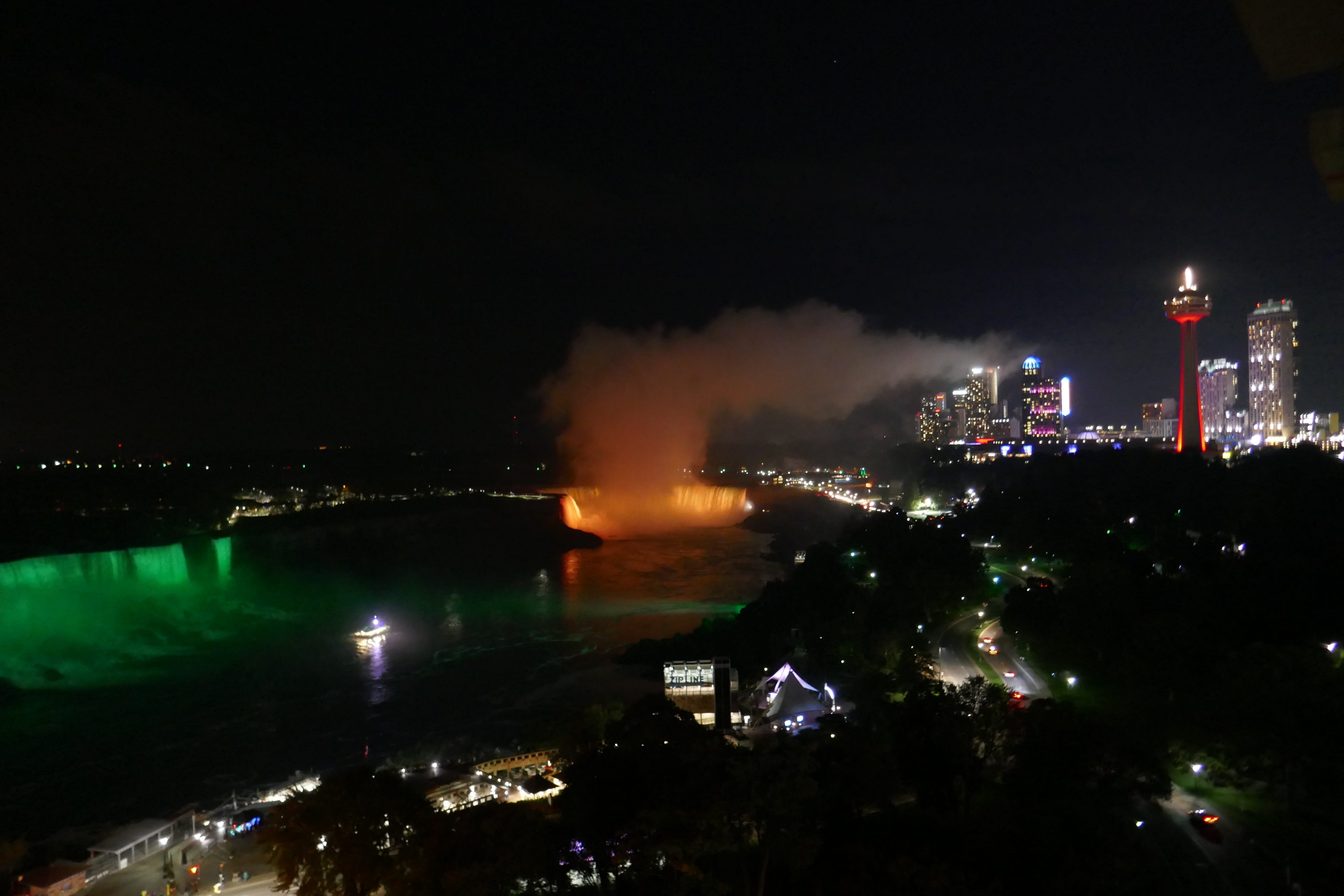 canada, architecture, smoke stack, cityscape, illuminated, niagara, fumes, built structure, casino, city, no people, building exterior, water, 5K, skyscraper, HD Wallpaper