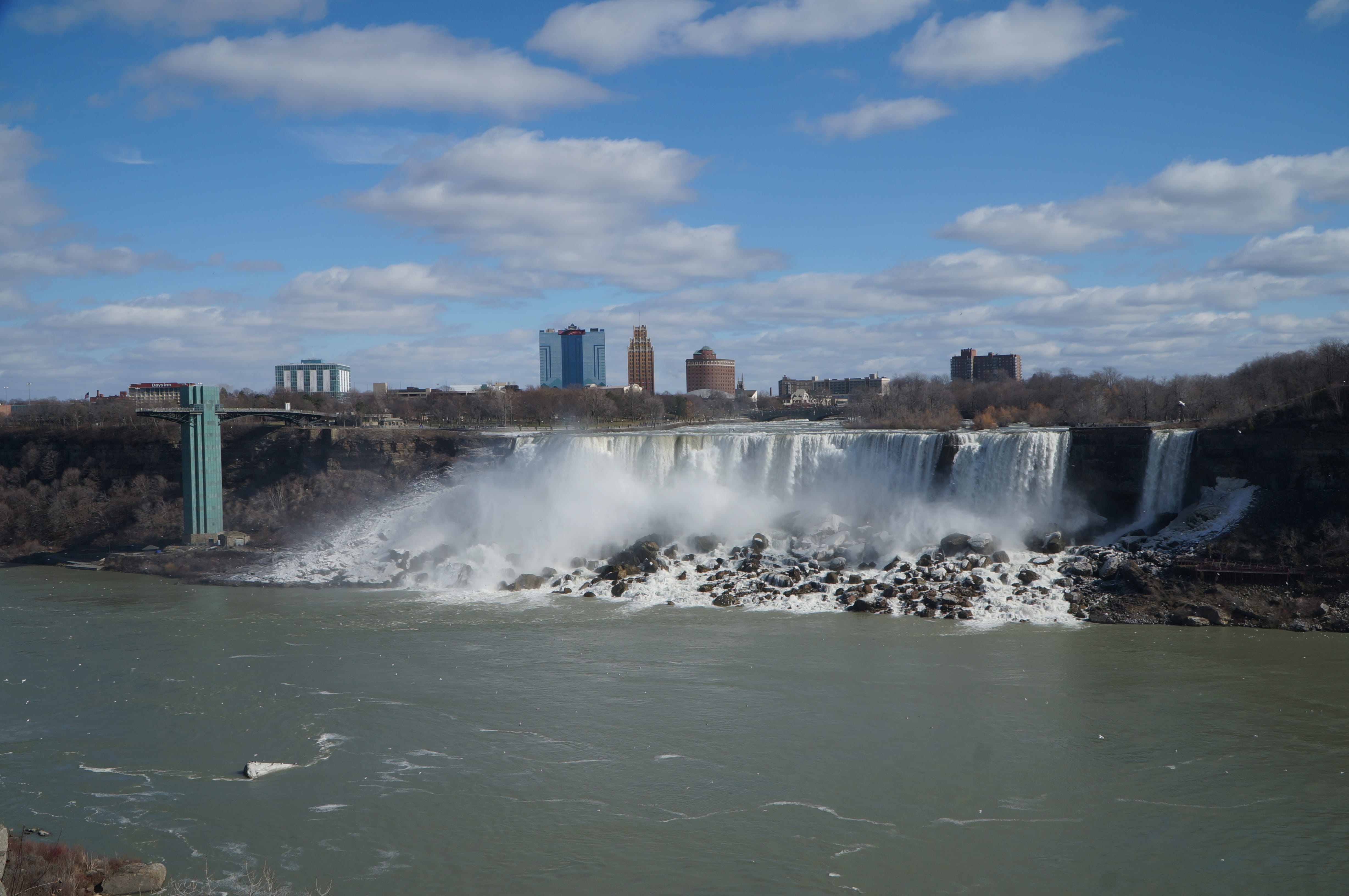 Waterfall, park, landscape, mist, building, beauty in nature, buffalo, water, blue, travel, architecture, fall, Niagara, no people, outdoors, landmark, HD Wallpaper