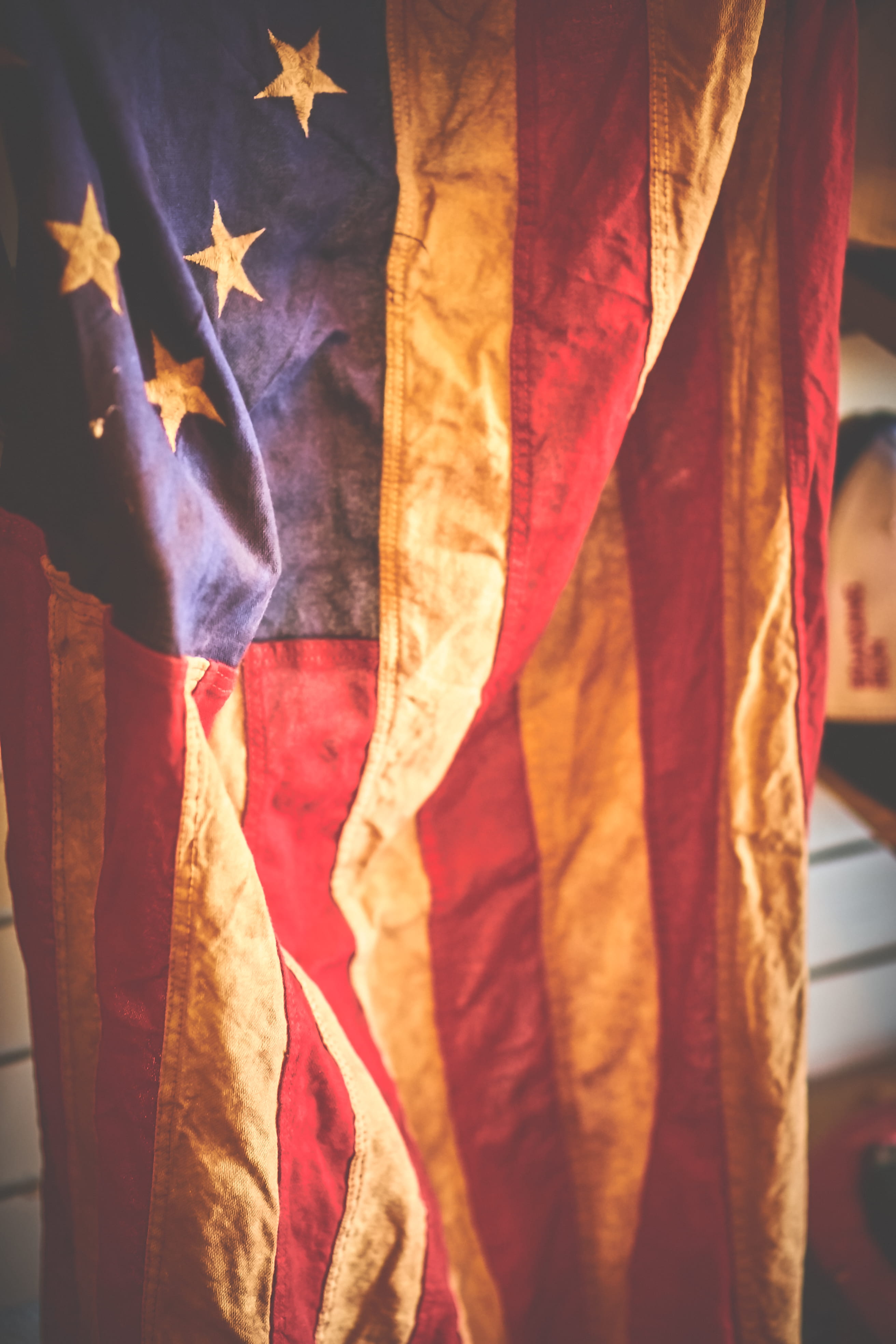 flag, stars, nature, emotion, clothing, states, outdoors, symbol, close-up, American flag, detail, textile, america, plant part, red, stripes, leaf, 4K, Phone HD Wallpaper