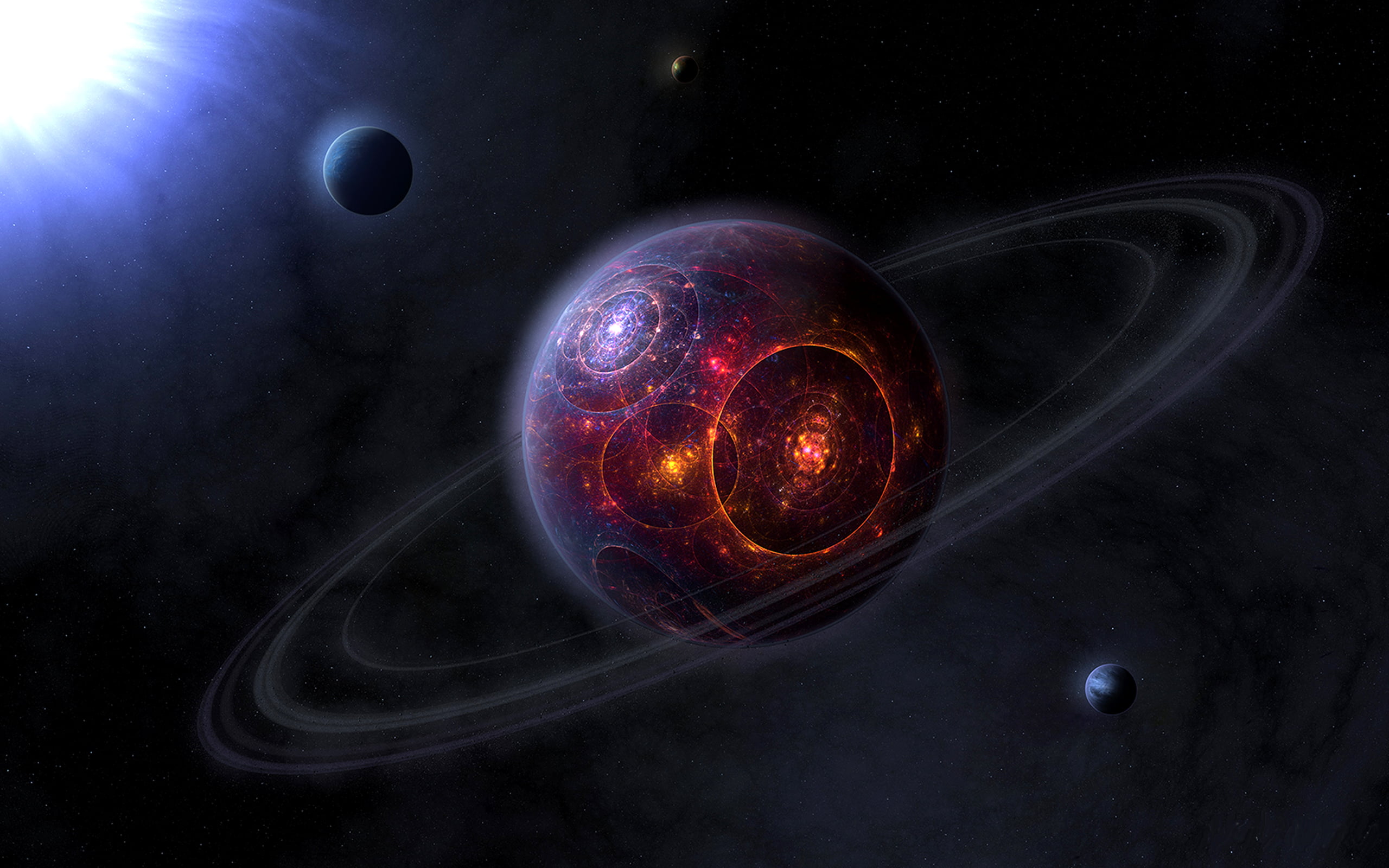 planet, planet - space, eclipse, nature, 2K, futuristic, galaxy, space exploration, light - natural phenomenon, star - space, moon, circles, black background, HD Wallpaper