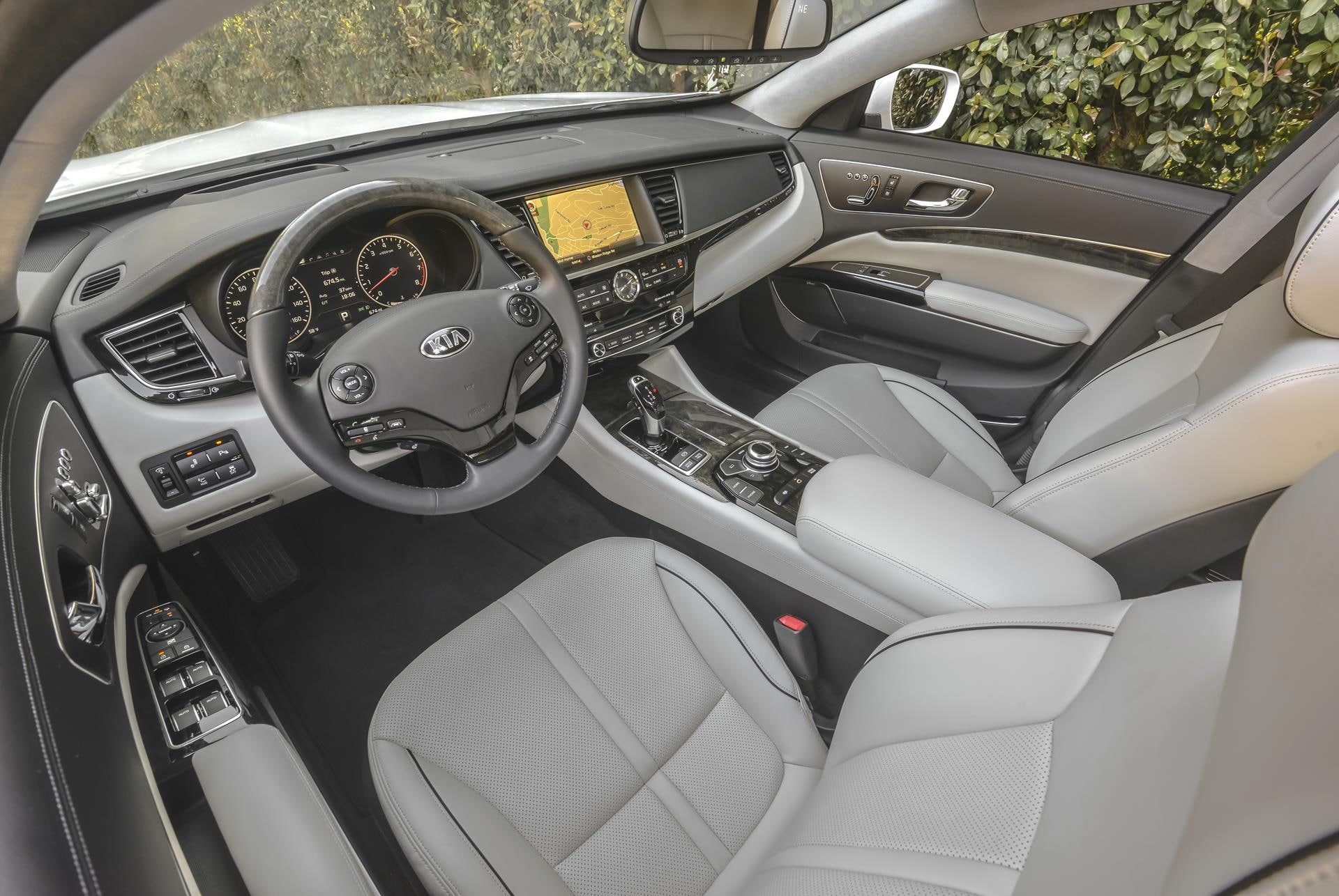 motor vehicle, day, transportation, sedan, land vehicle, indoors, control panel, vehicle seat, gearshift, control, no people, high angle view, 1080P, kia, HD Wallpaper