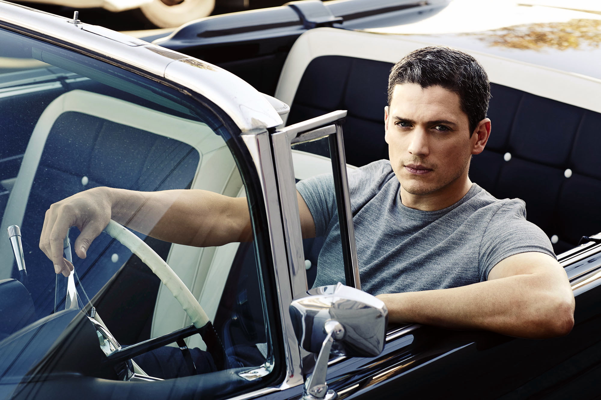shirt, lifestyles, Wentworth Miller, gray, mode of transportation, young men, motor vehicle, real people, one person, neck, actor, transportation, leisure activity, HD Wallpaper