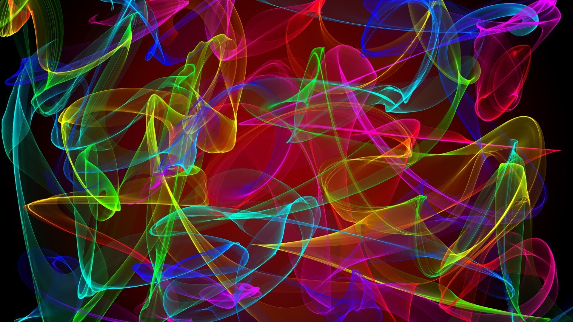 black background, colorful, 1080P, light trails, abstract, minimalism, smoke, glowing, digital art, HD Wallpaper