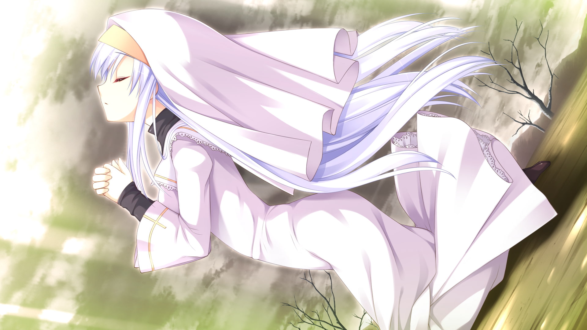 white, hyper, hikari, 1080P, dress, genius, game, long, risa, hair, akechi, nun, highspeed, miyasu, HD Wallpaper